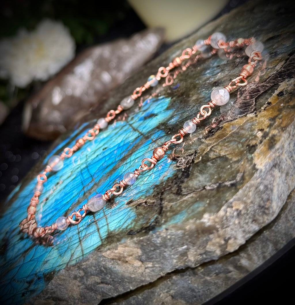 11 Inch Labradorite & Copper Ankle Bracelet