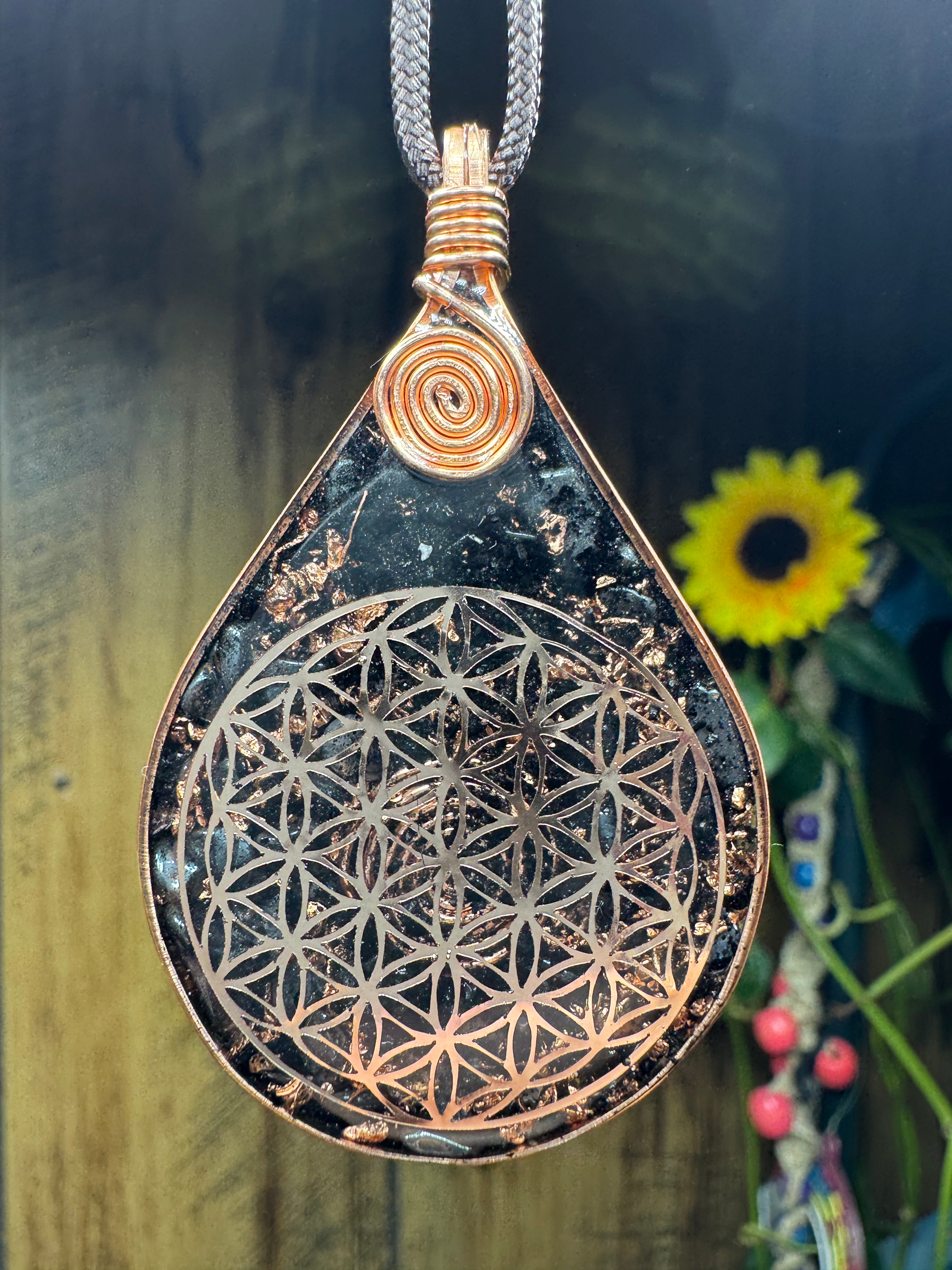 Flower of Life+Seed of Life-Hematite, Black Tourmaline