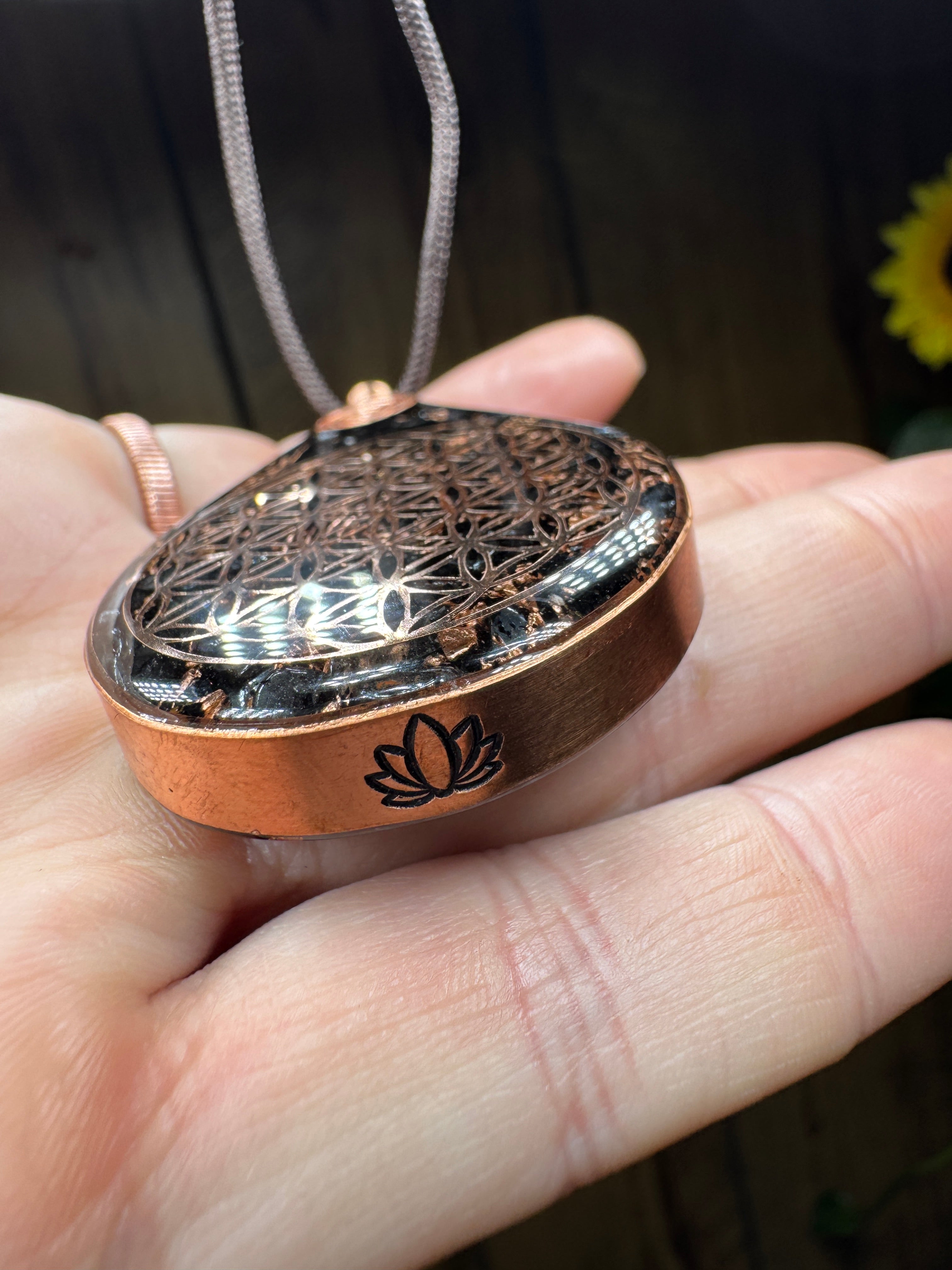 Flower of Life+Seed of Life-Hematite, Black Tourmaline