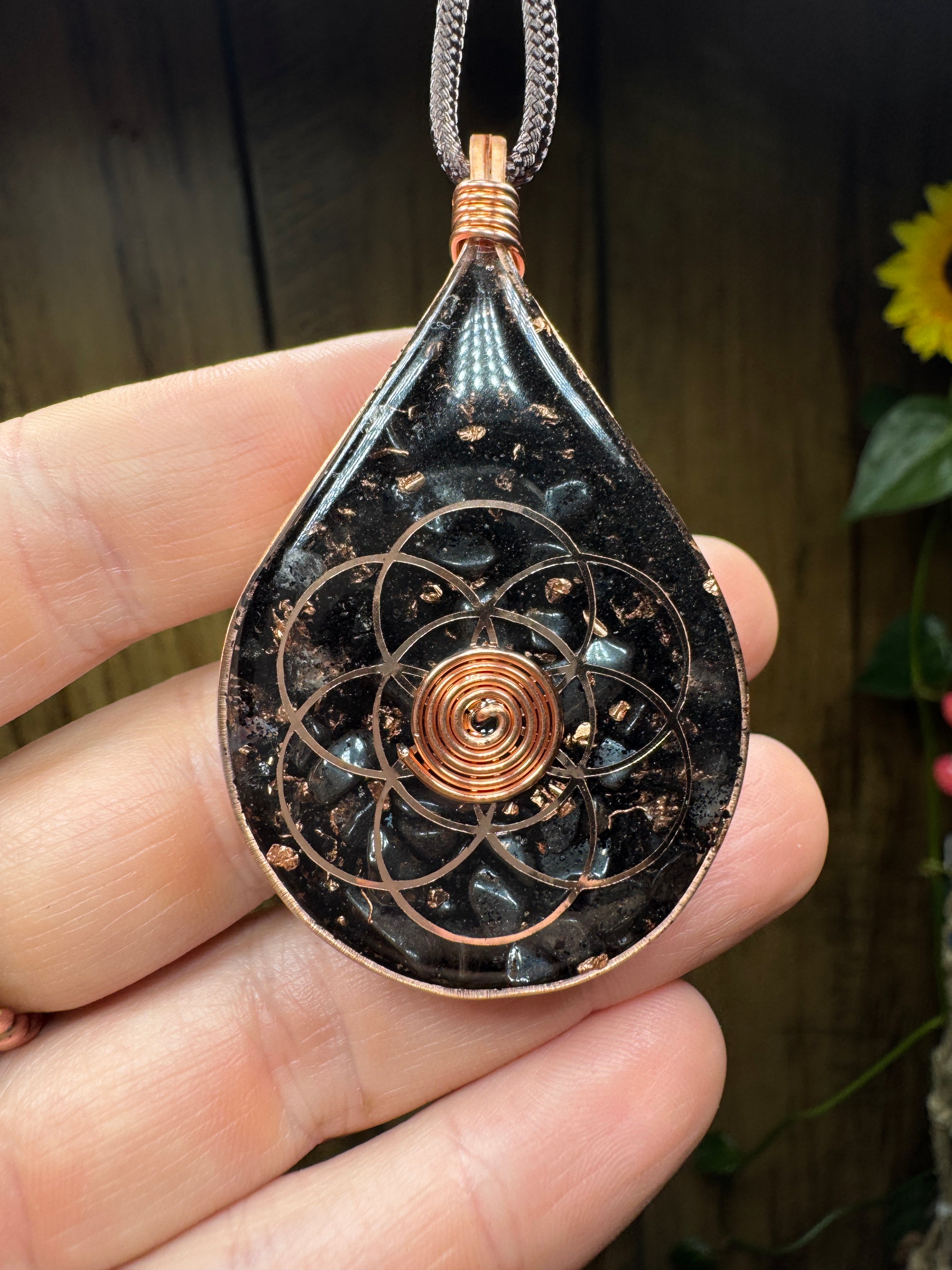 Flower of Life+Seed of Life-Hematite, Black Tourmaline