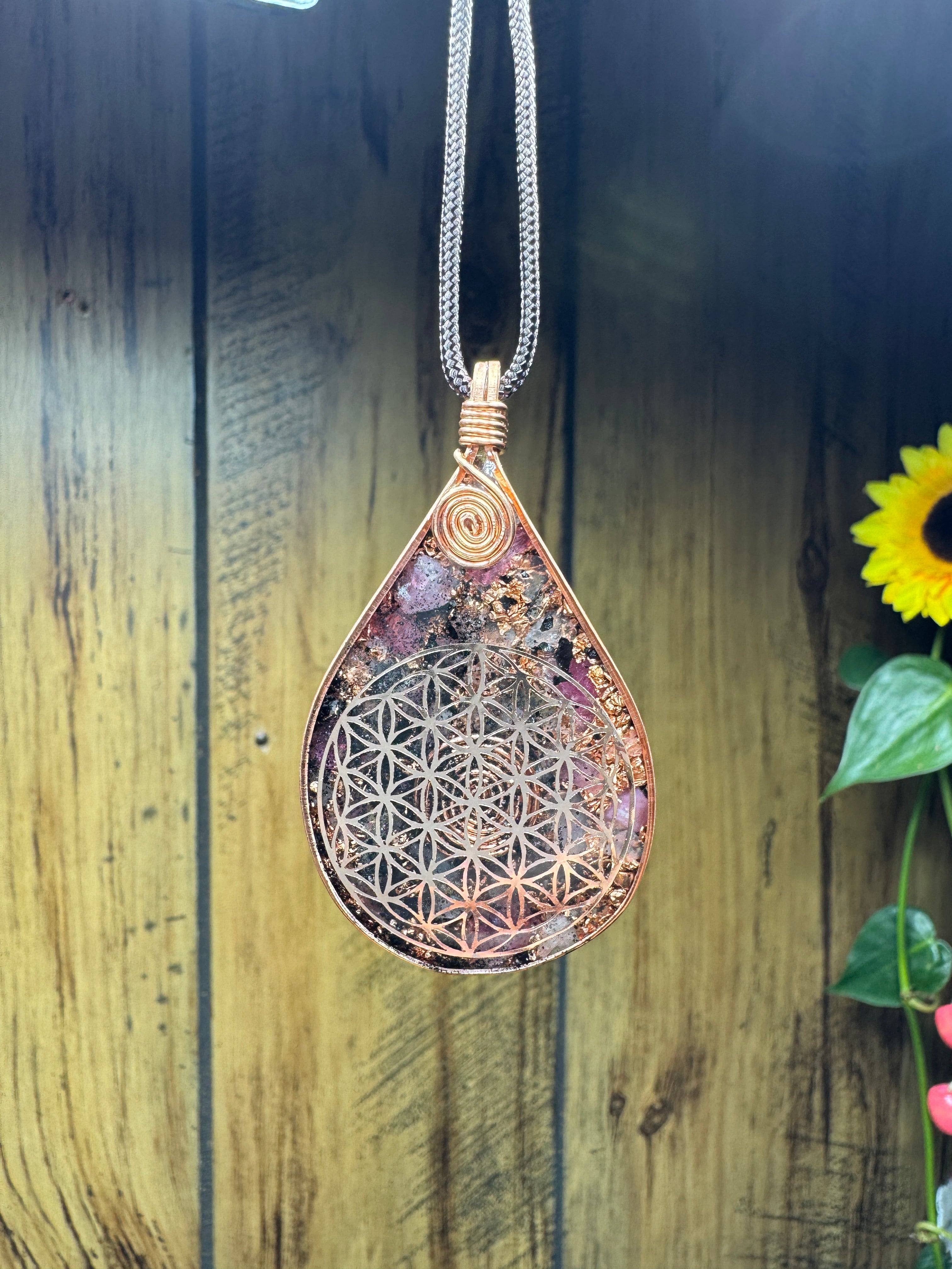 Flower of Life+Seed of Life-Pink Tourmaline, Rose Quartz