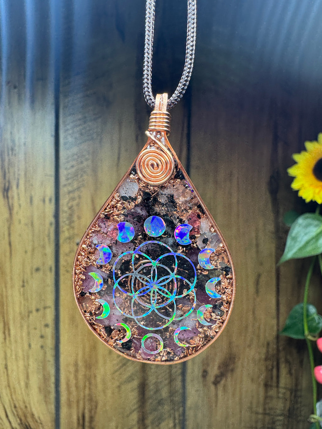 Moon Phases+Seed of Life-Pink Tourmaline,Rose Quartz