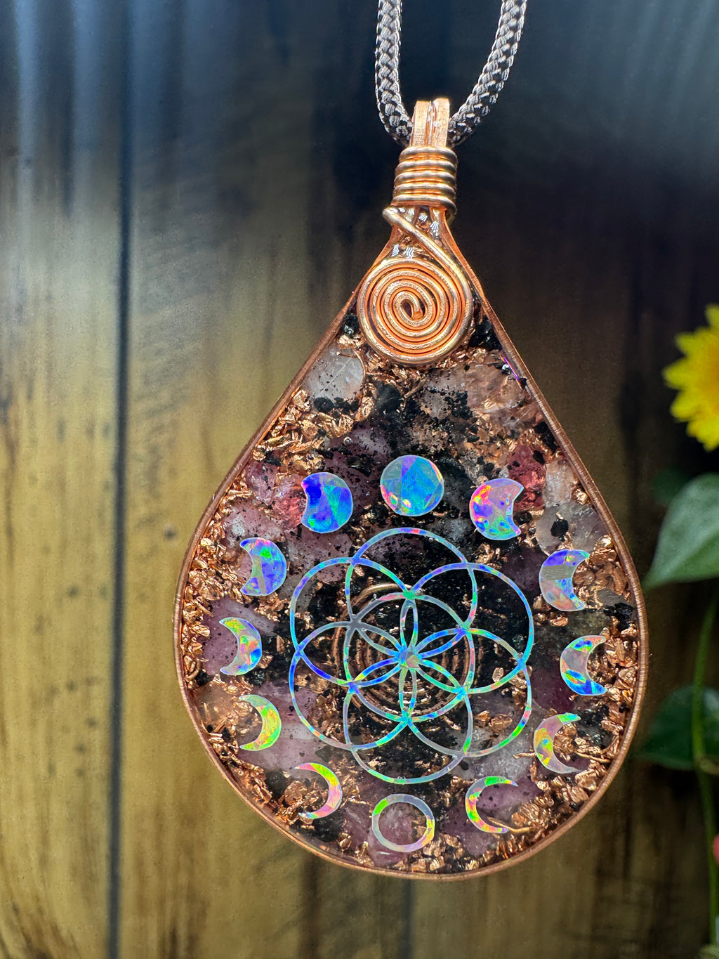 Moon Phases+Seed of Life-Pink Tourmaline,Rose Quartz