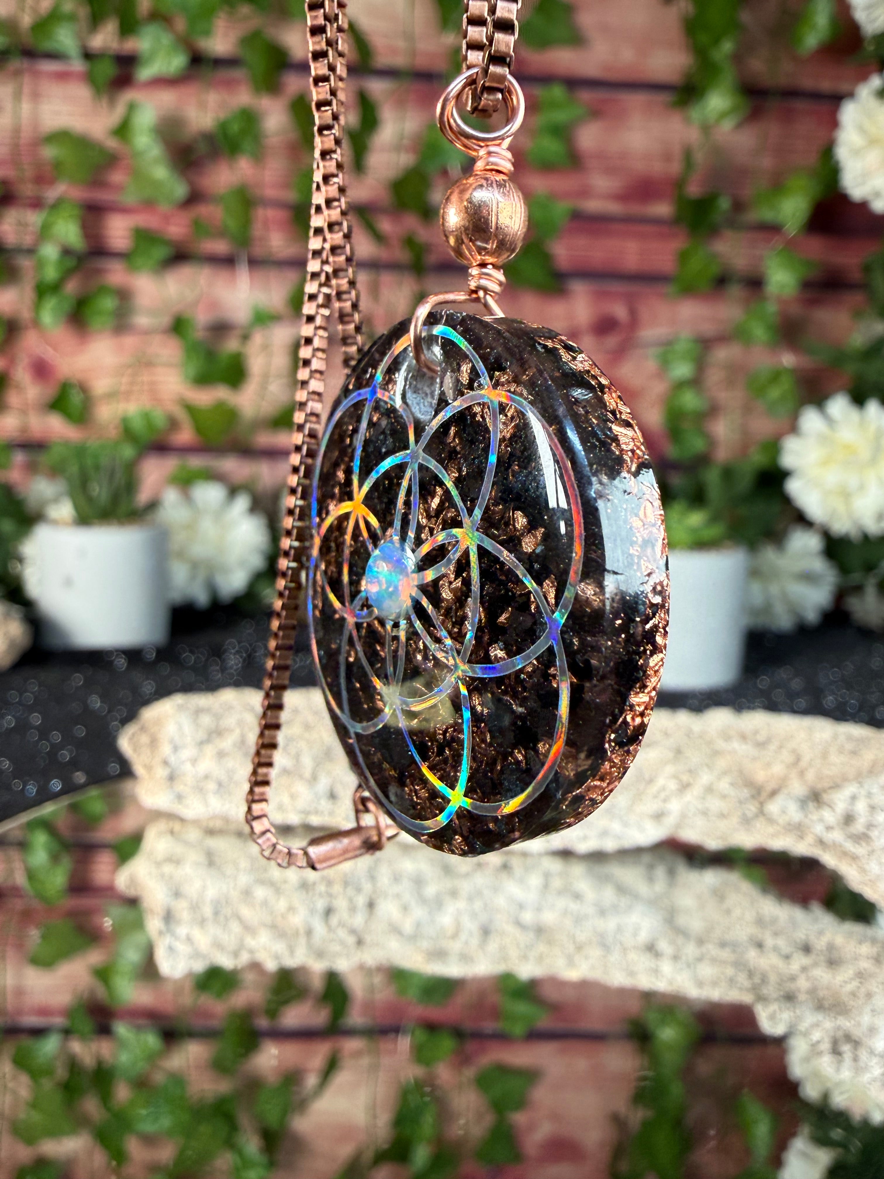 Seed of Life Grounding Orgonite w/ Ethiopian Opal