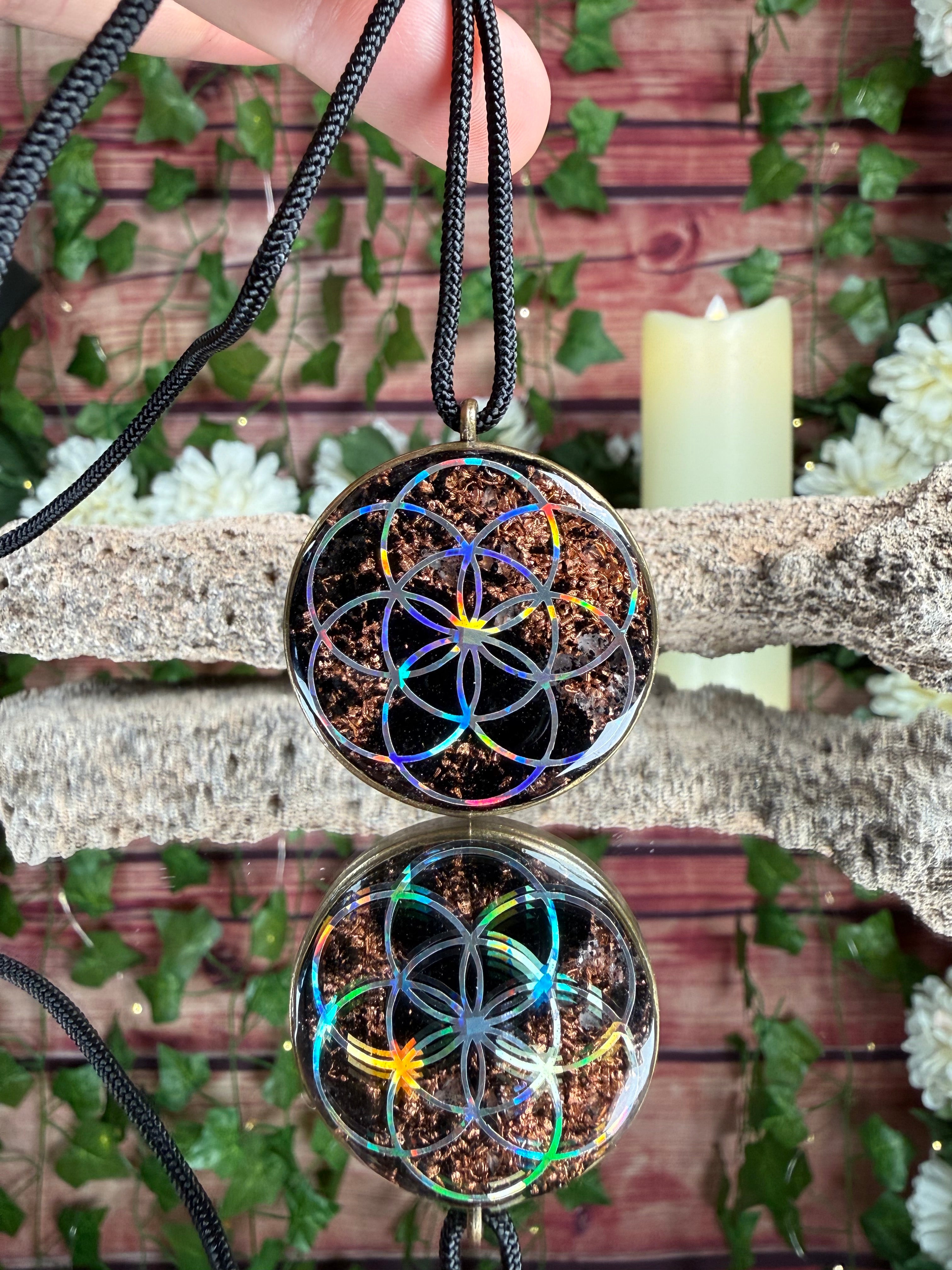Earth Alchemy Symbol Dbl Sided w/ Seed of Life Grounding Orgonite Blend