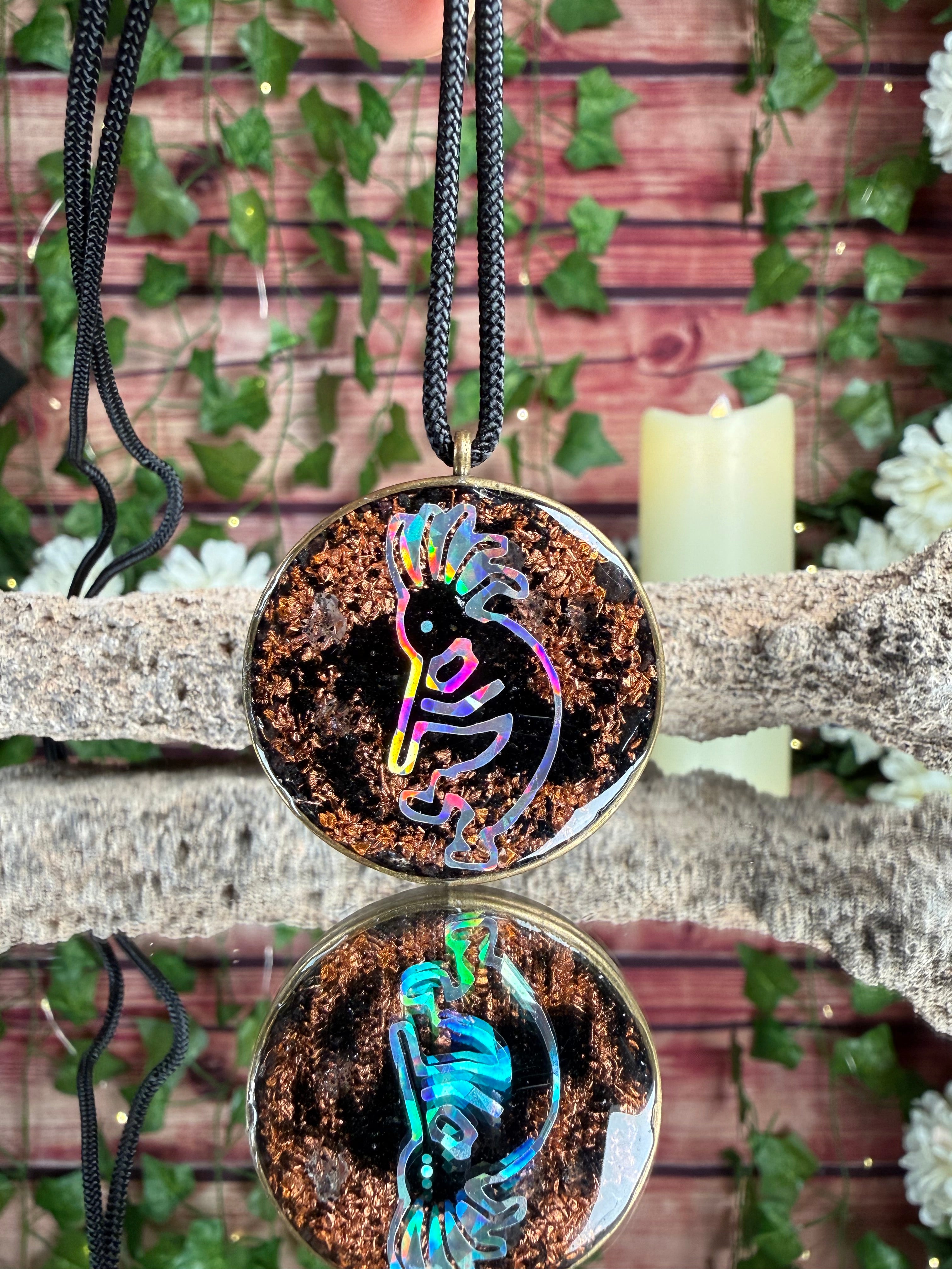 Kokopelli Grounding Orgonite Blend Dbl Sided w/ Seed of Life