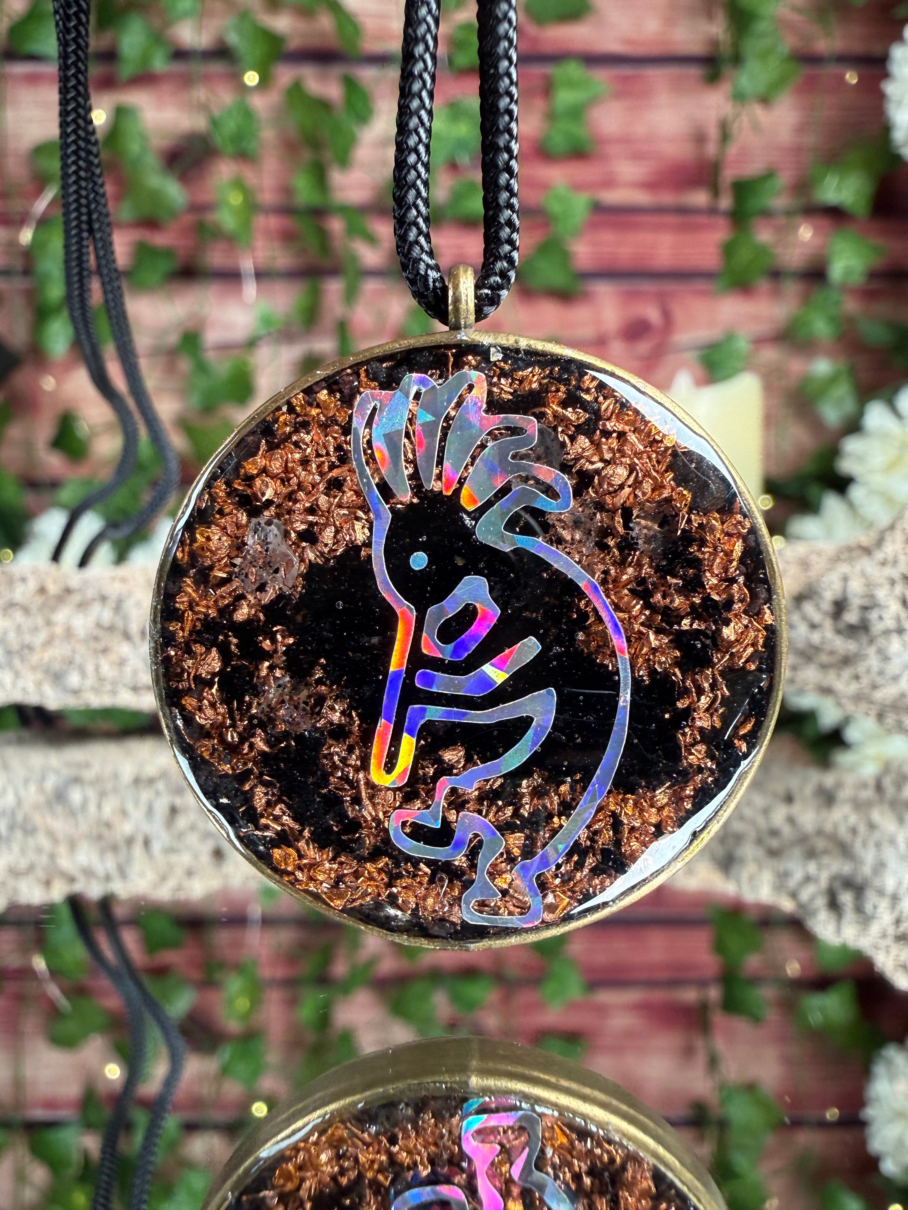 Kokopelli Grounding Orgonite Blend Dbl Sided w/ Seed of Life