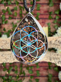 Orgonite w/ Pyrite~Seed of Life + Lotus Dbl Sided
