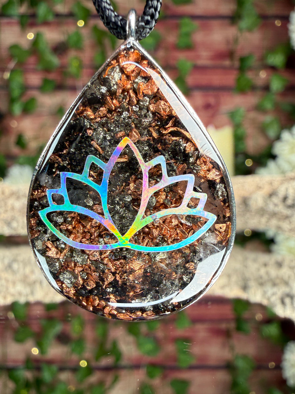 Orgonite w/ Pyrite~Seed of Life + Lotus Dbl Sided