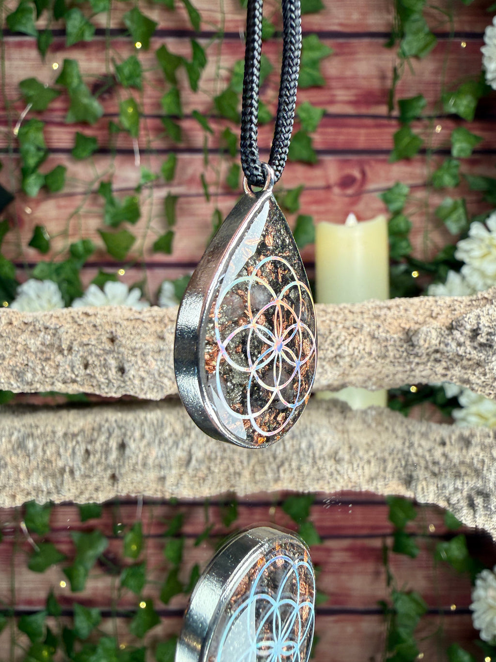 Orgonite w/ Pyrite~Seed of Life + Lotus Dbl Sided