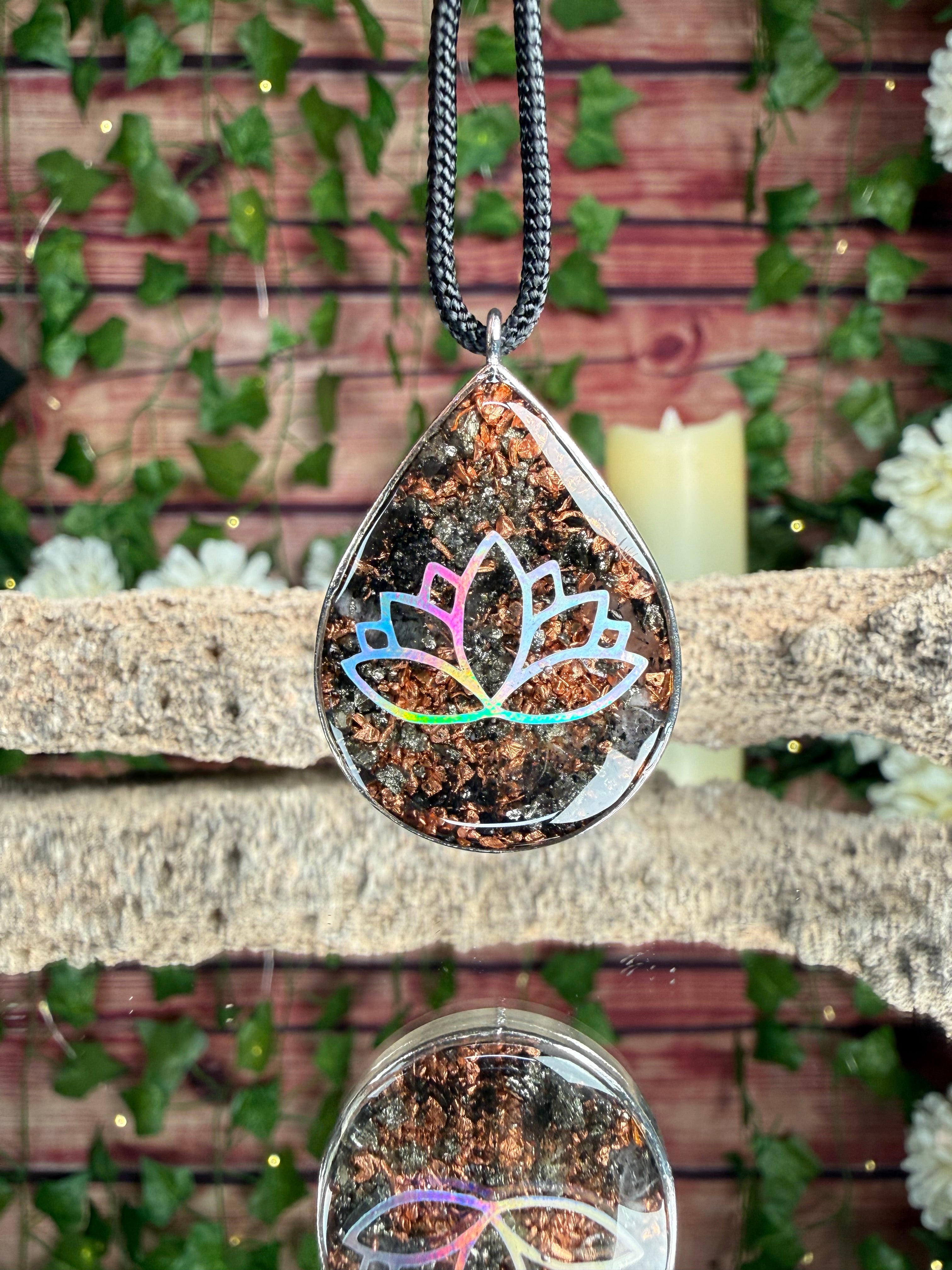 Orgonite w/ Pyrite~Seed of Life + Lotus Dbl Sided