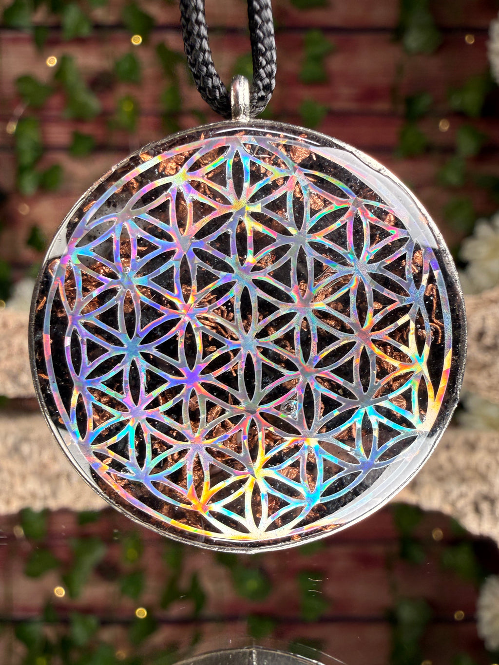 Flower of Life Dbl Sided Orgonite - Grounding Blend