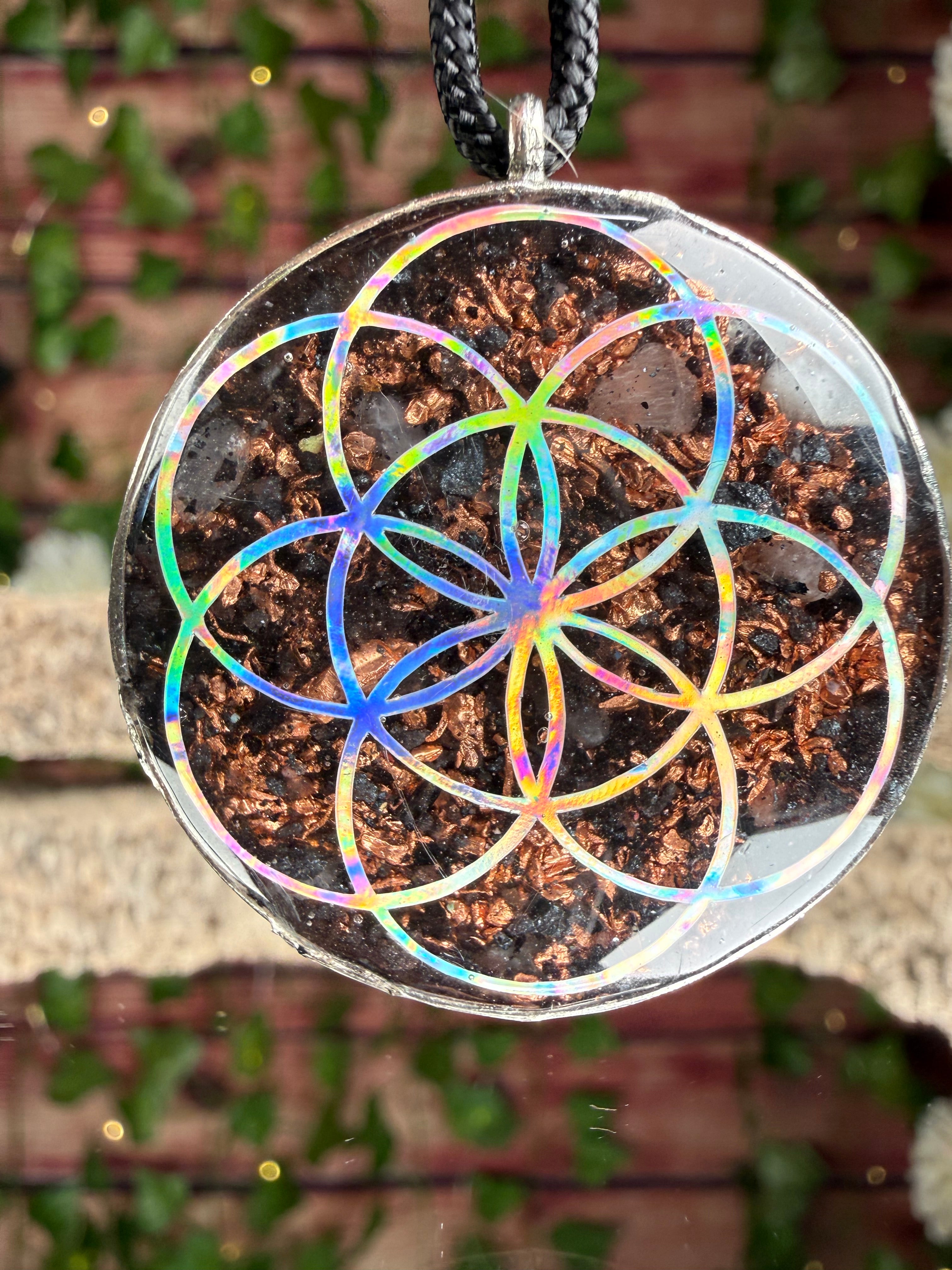 Flower of Life Dbl Sided Orgonite - Grounding Blend