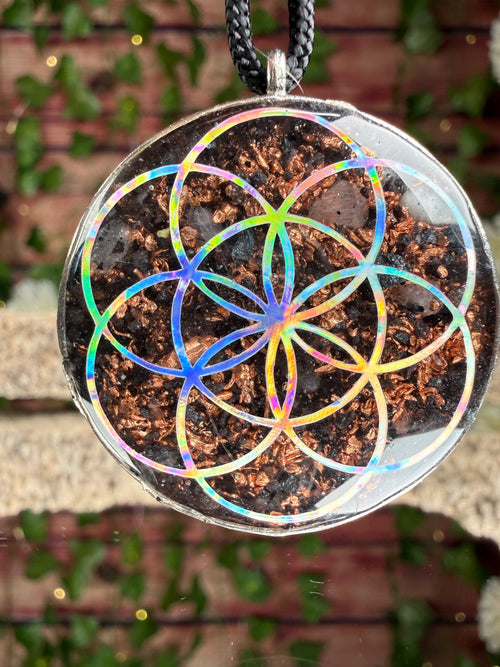 Flower of Life Dbl Sided Orgonite - Grounding Blend