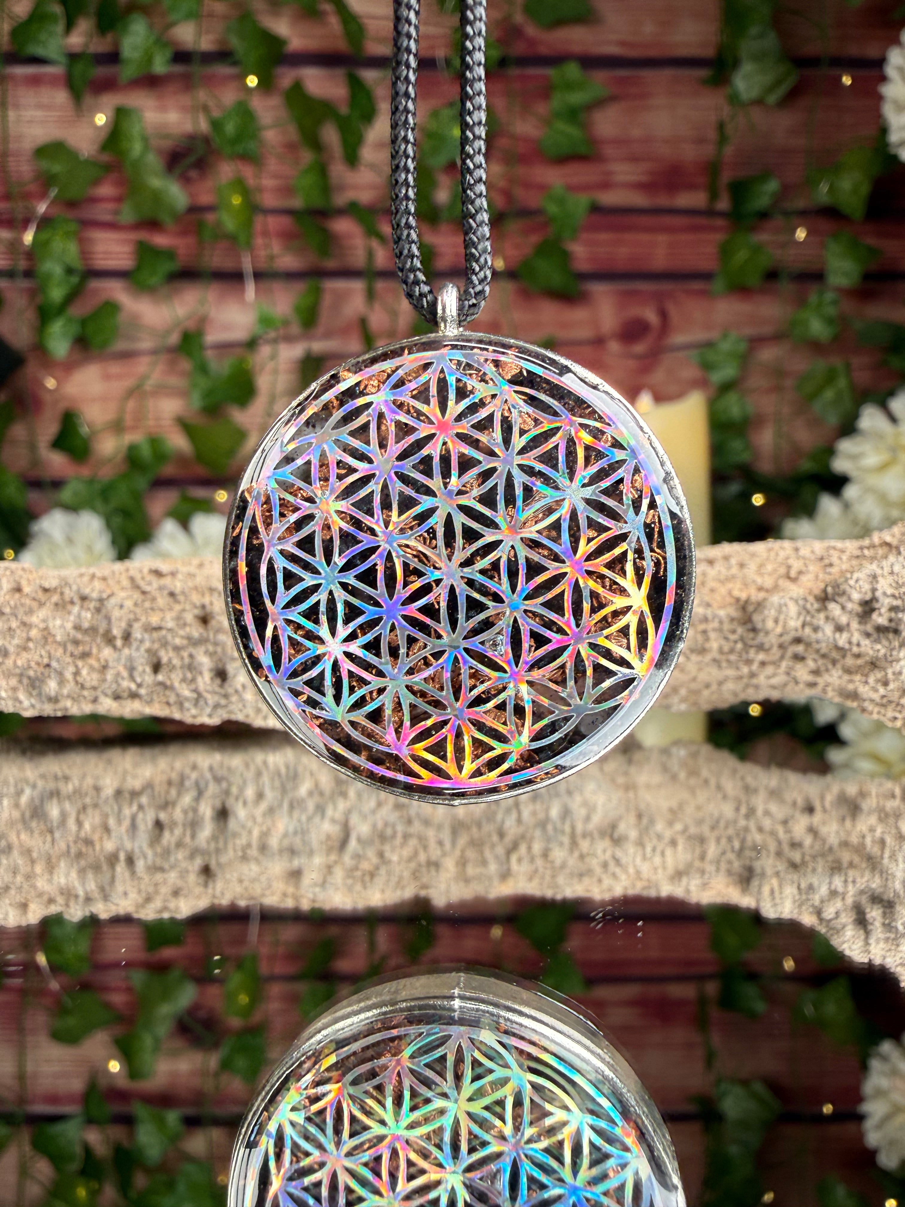 Flower of Life Dbl Sided Orgonite - Grounding Blend