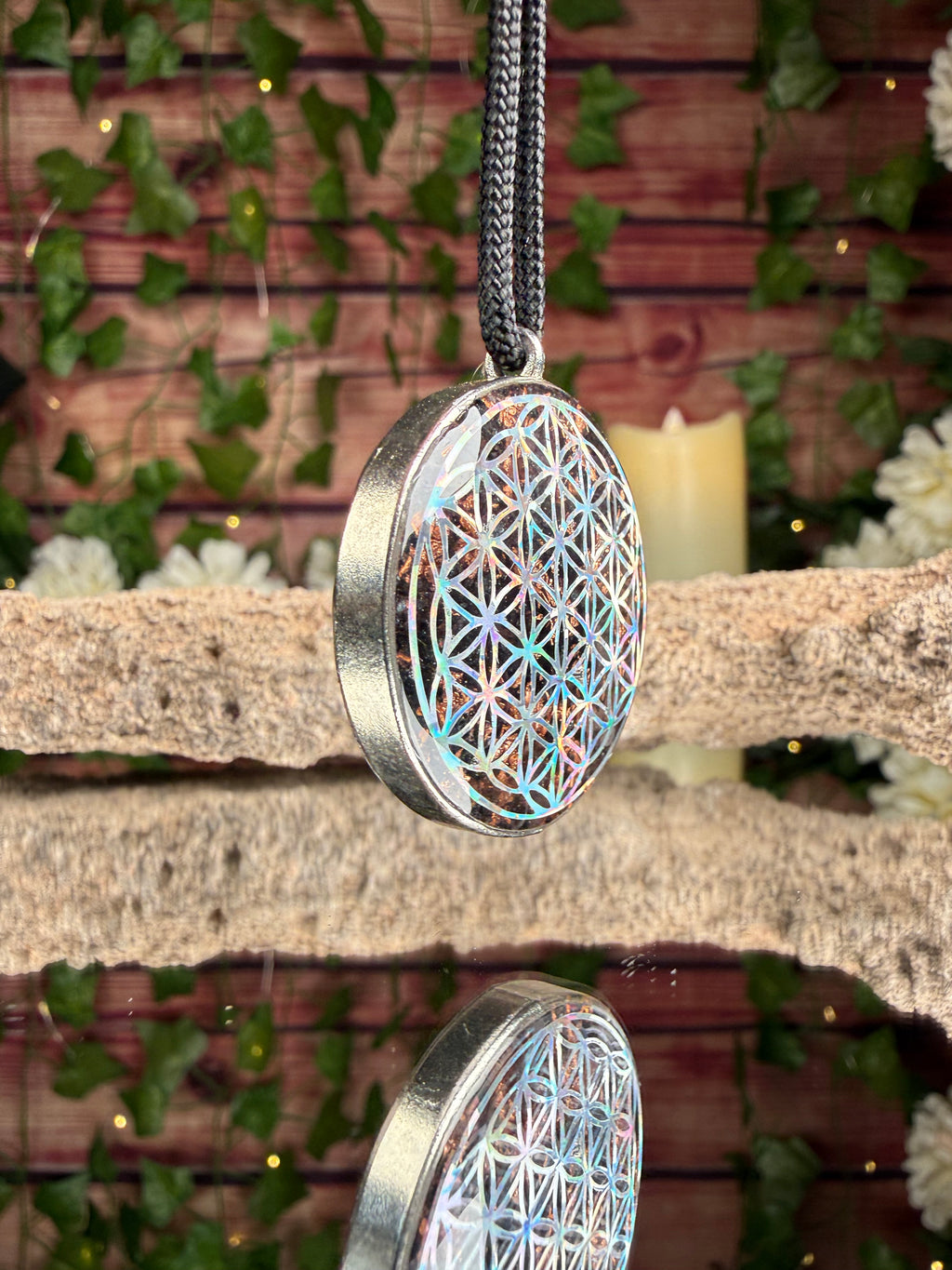 Flower of Life Dbl Sided Orgonite - Grounding Blend