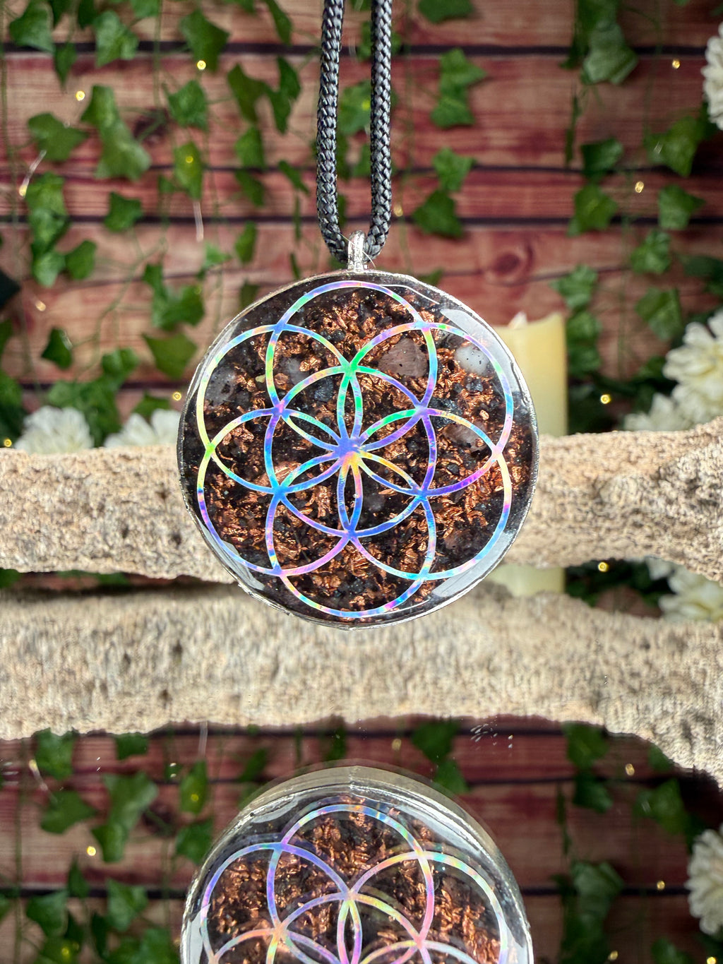 Flower of Life Dbl Sided Orgonite - Grounding Blend