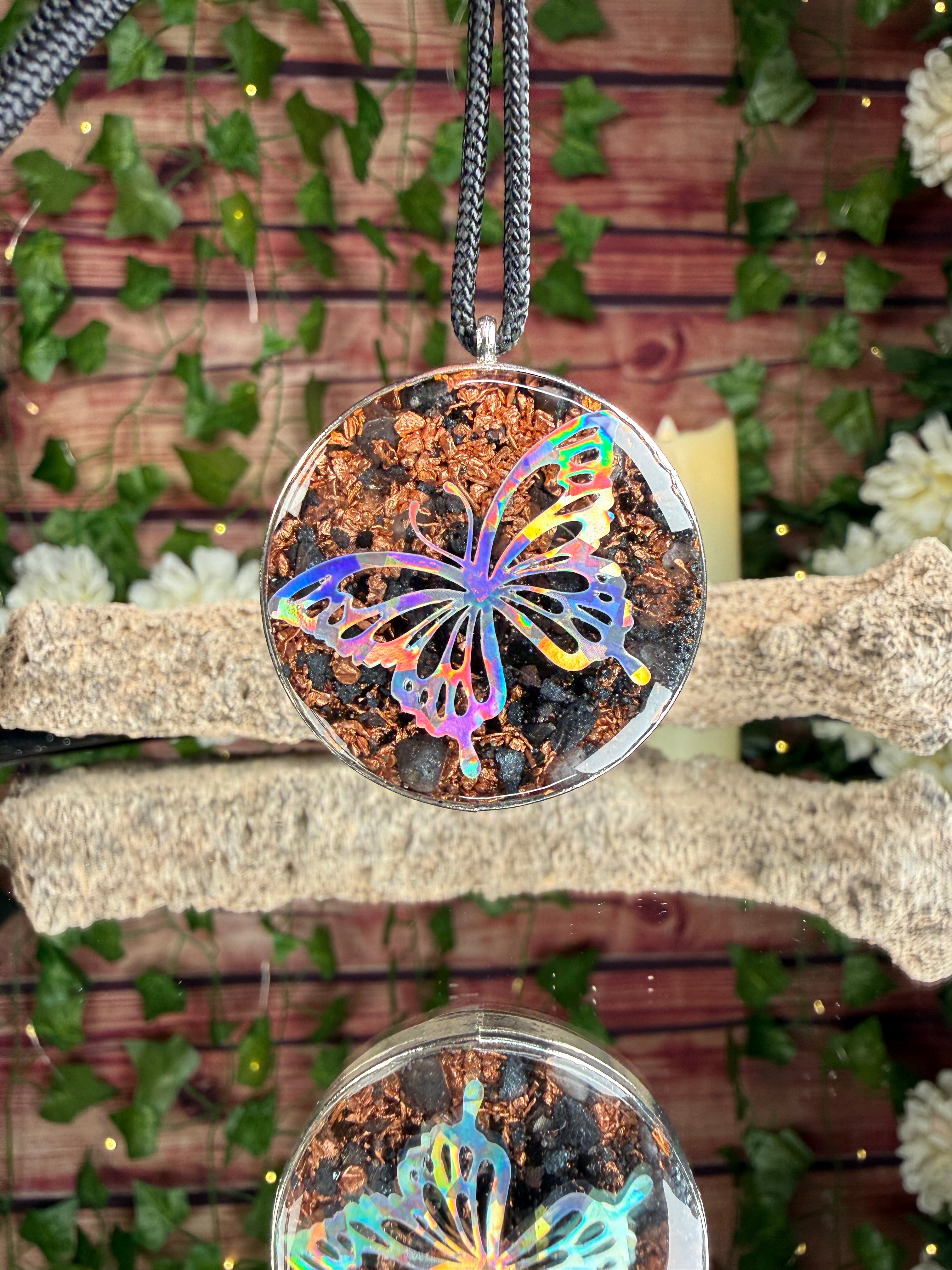 Butterfly & Seed of Life Orgonite - Grounding Blend Dbl Sided