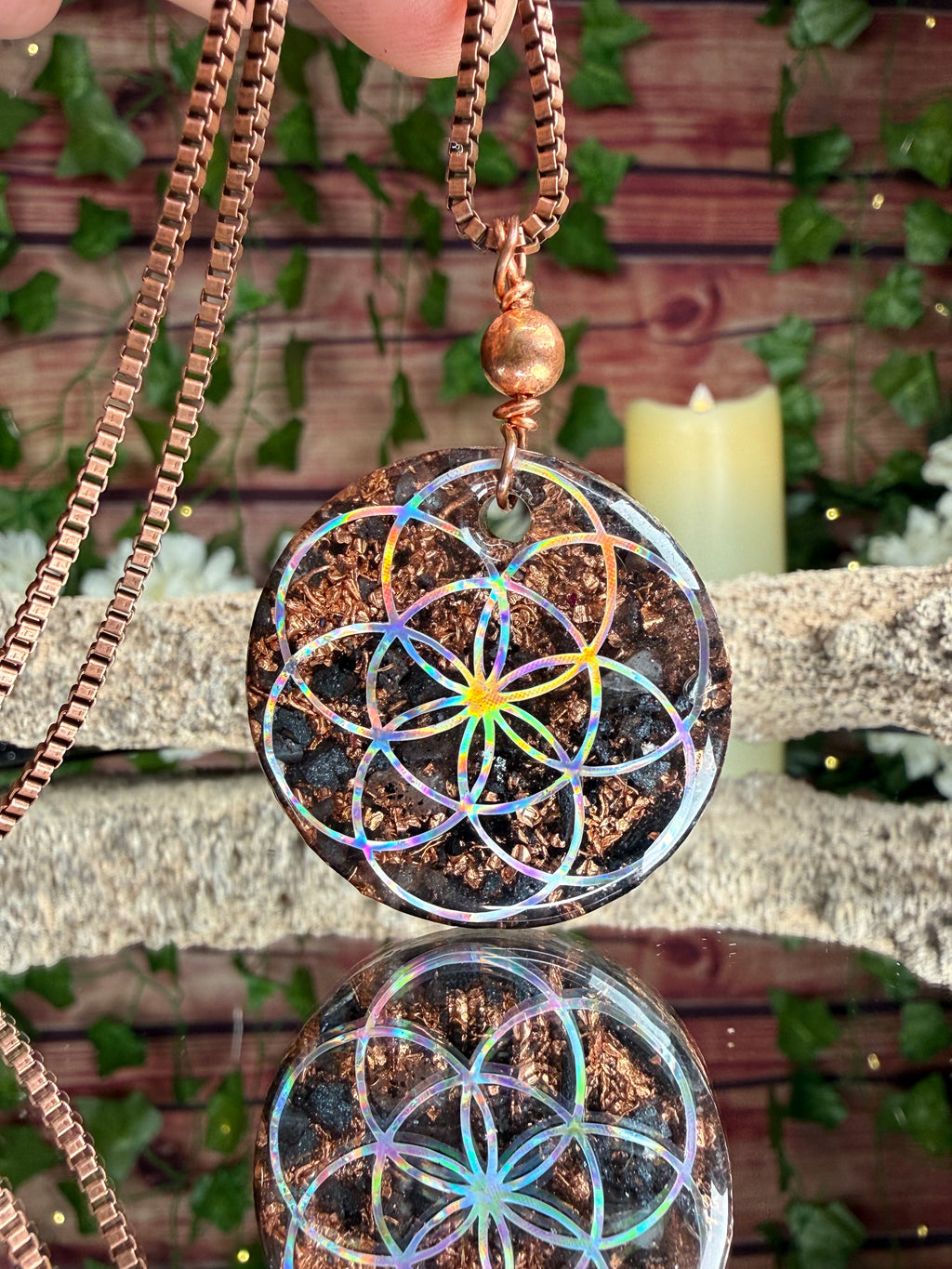 Grounding Orgonite w/ Seed of Life & Lotus Dbl Sided