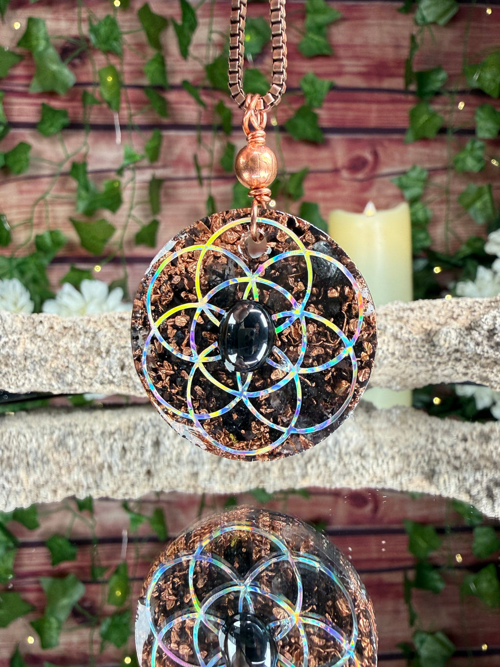 Grounding Orgonite Blend w/ Hematite Cab Dbl Sided