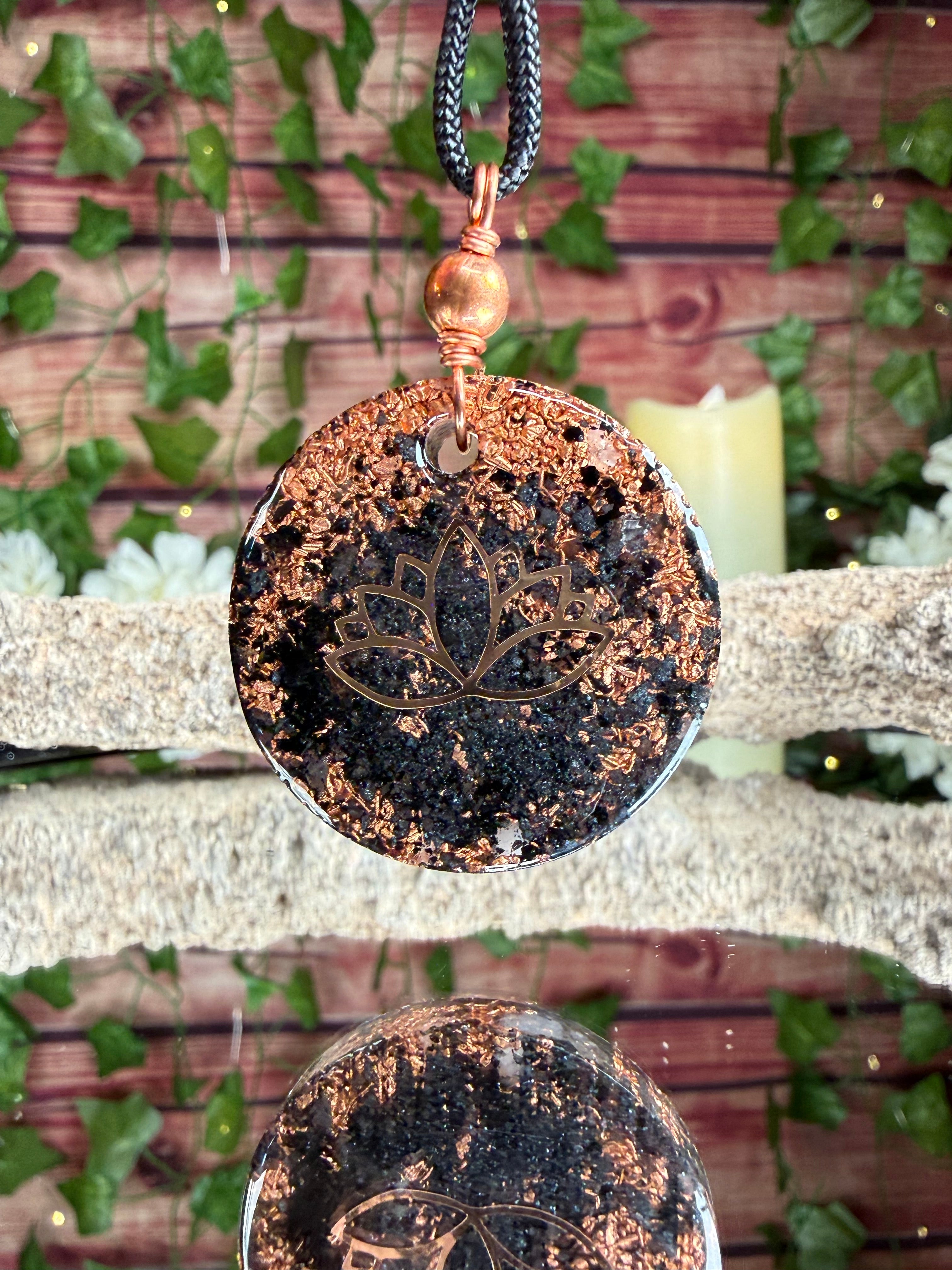 Grounding Orgonite Pendant w/ Onyx Cabochon Dbl Sided