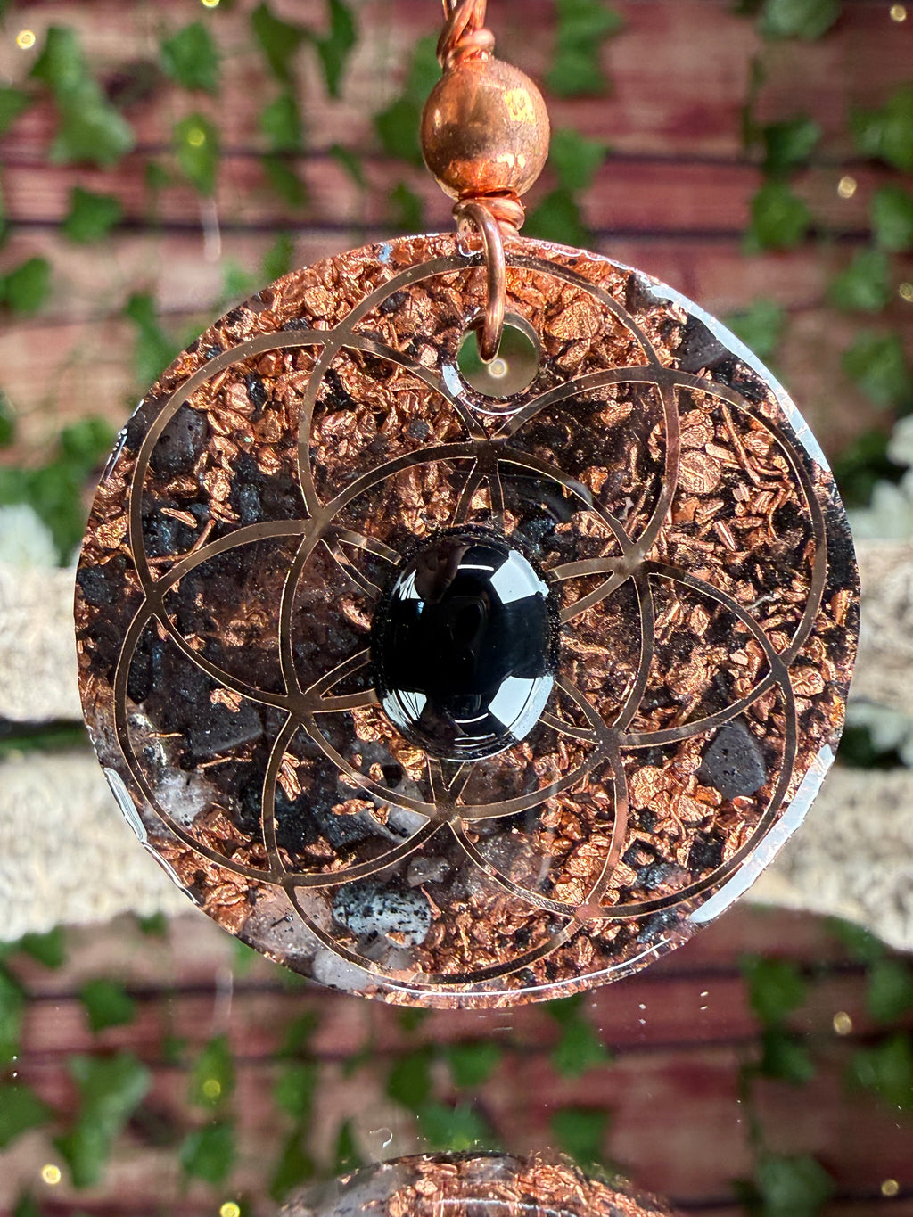 Grounding Orgonite Pendant w/ Onyx Cabochon Dbl Sided