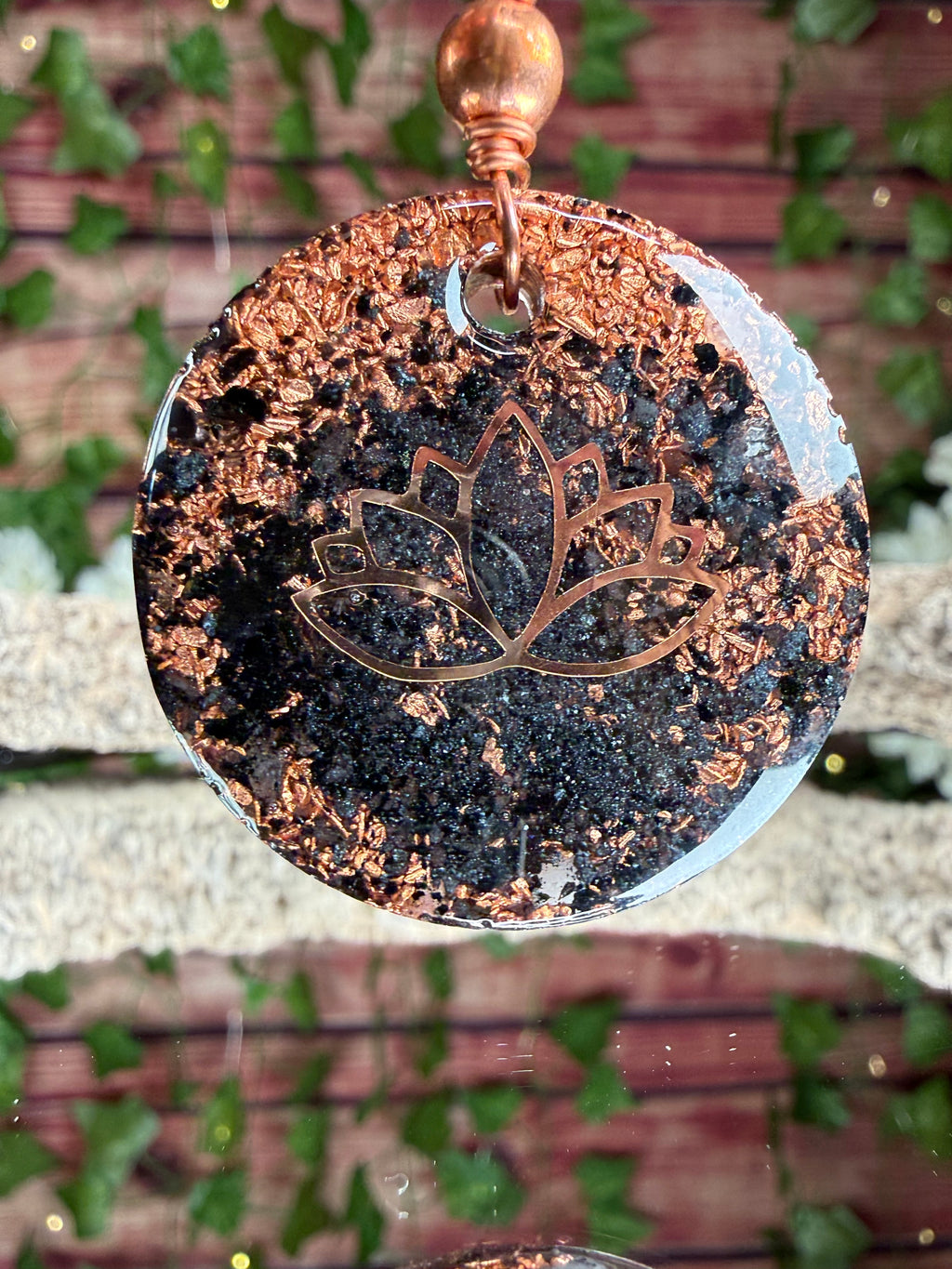 Grounding Orgonite Pendant w/ Onyx Cabochon Dbl Sided