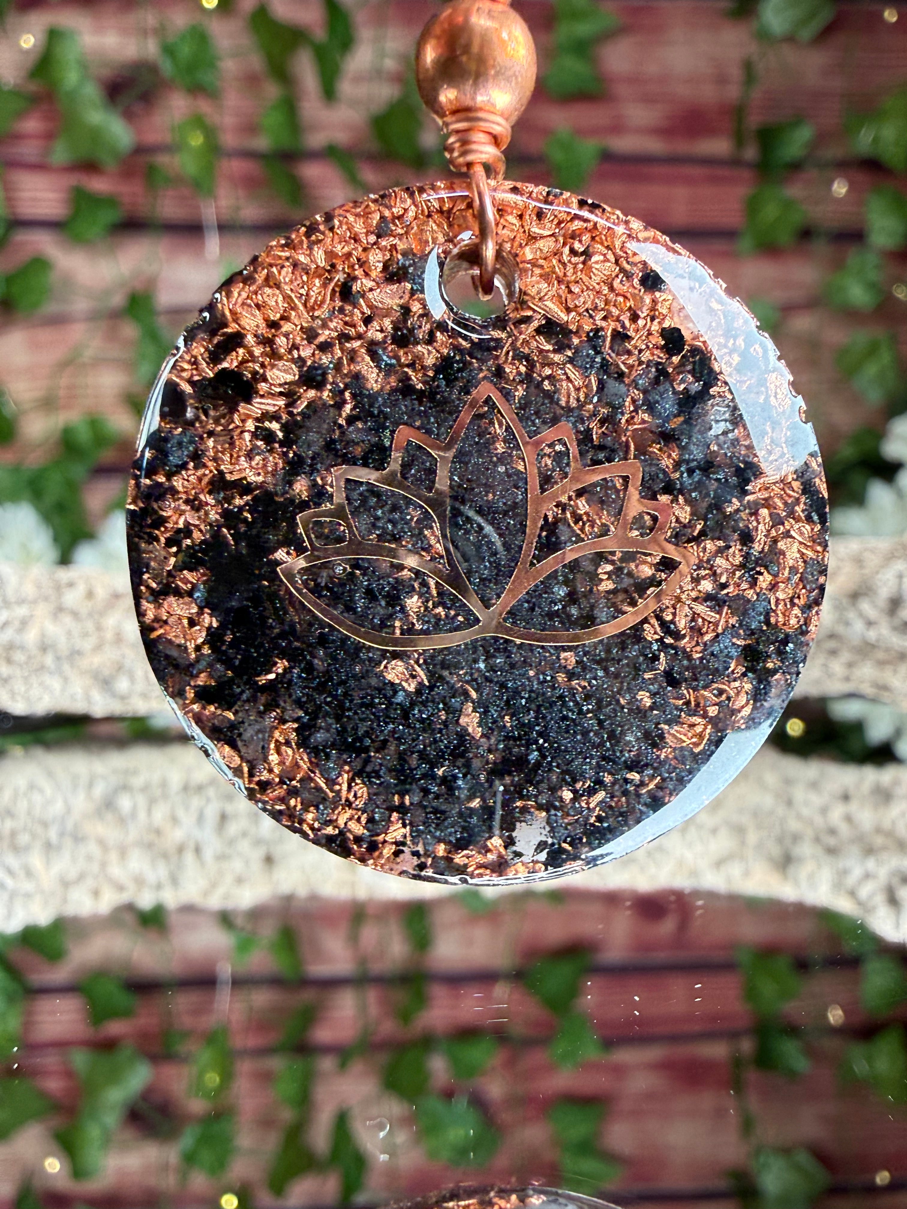 Grounding Orgonite Pendant w/ Onyx Cabochon Dbl Sided