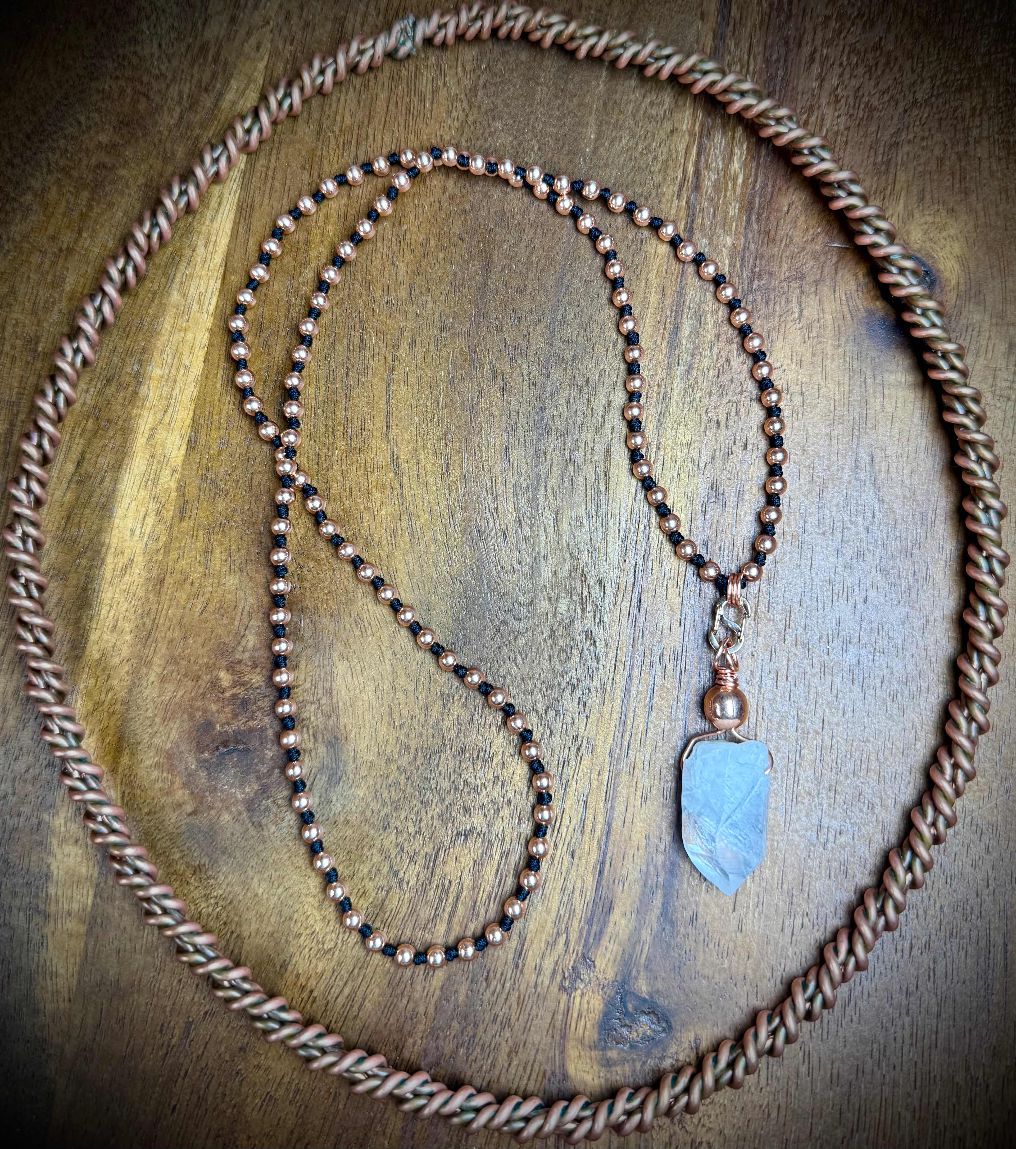Copper Interchangeable Mala with Quartz Point