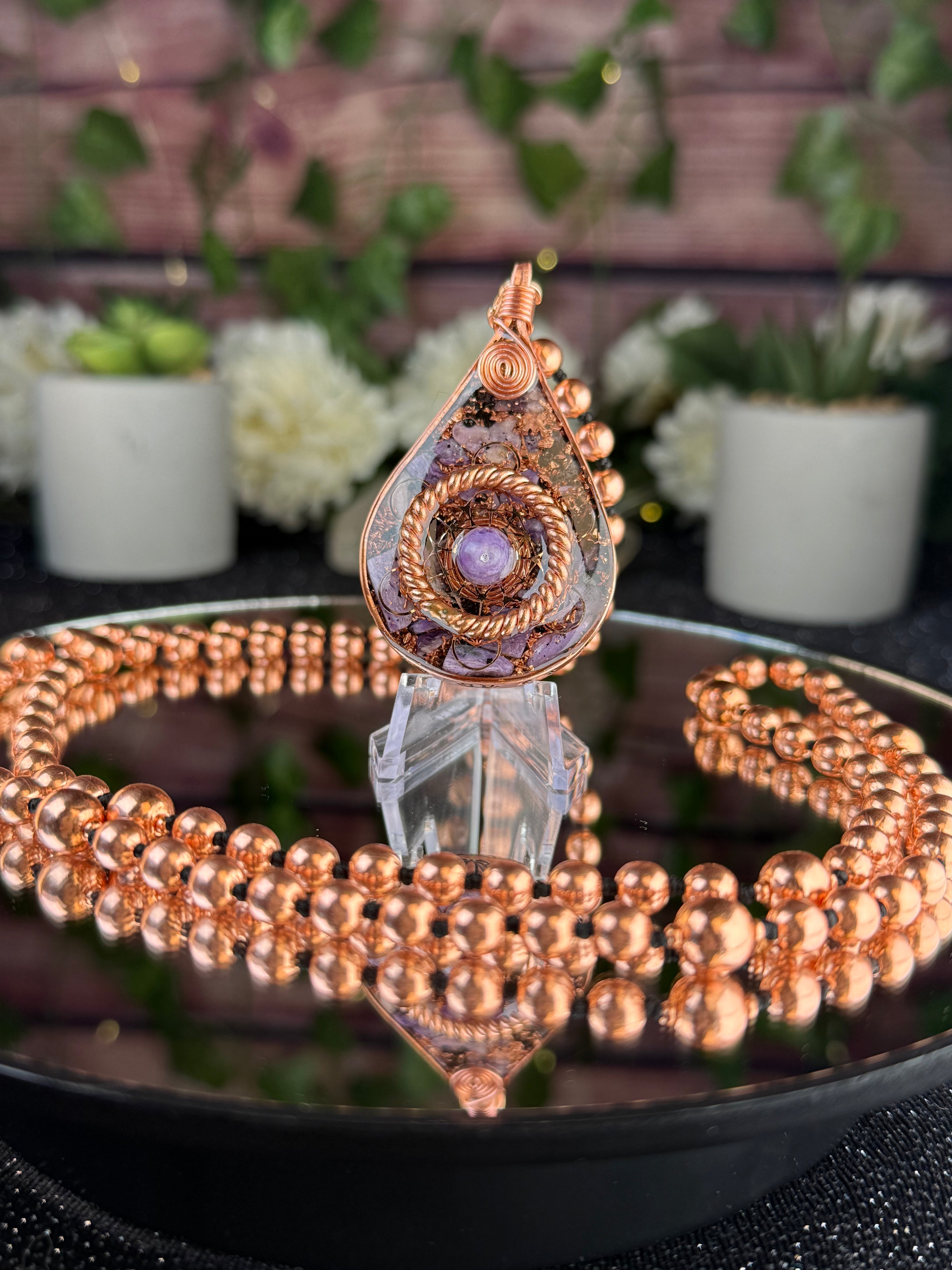 Look Within~Charoite Orgonite Mala for Transformation and Self-Worth