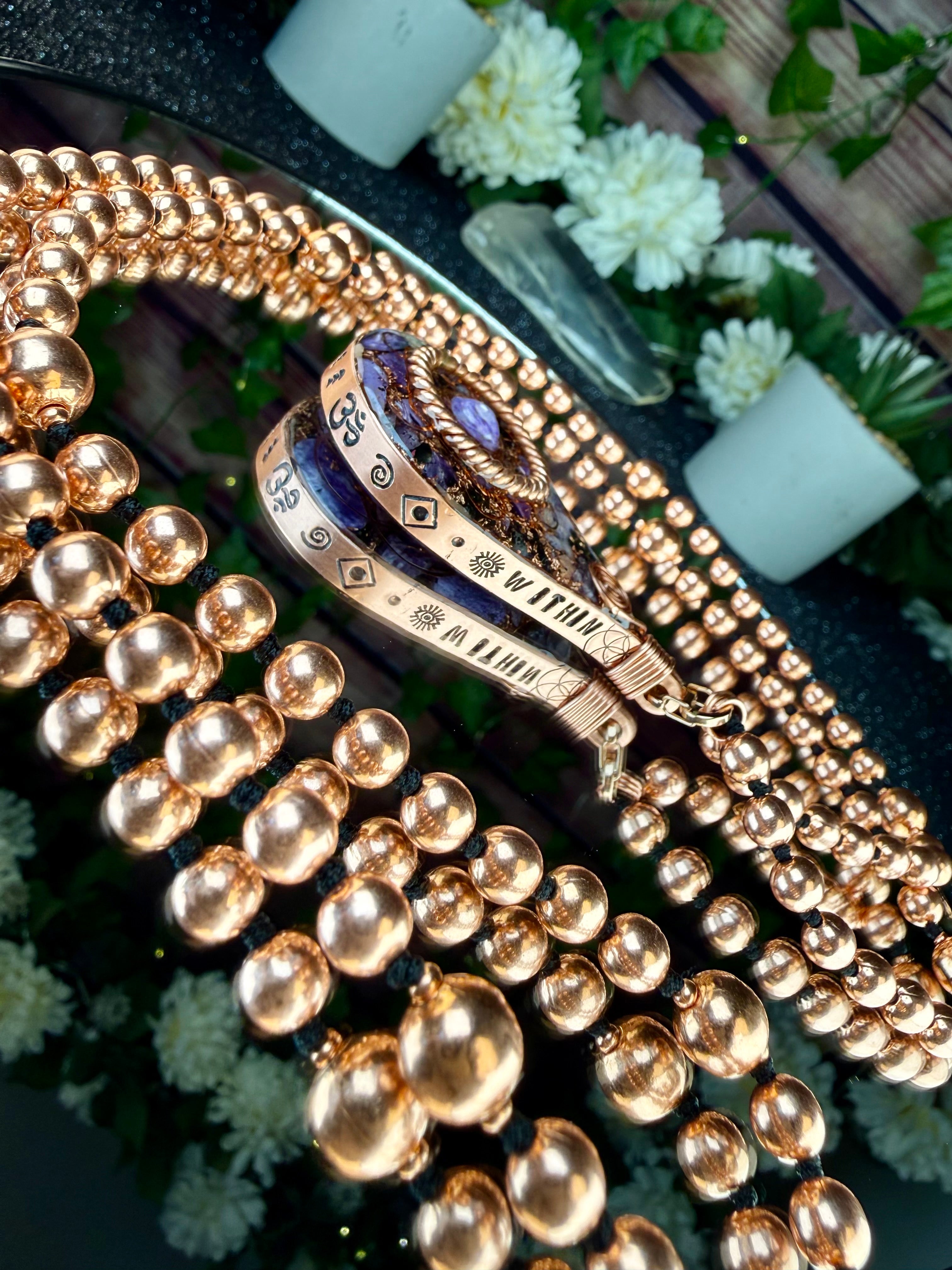 Look Within~Charoite Orgonite Mala for Transformation and Self-Worth