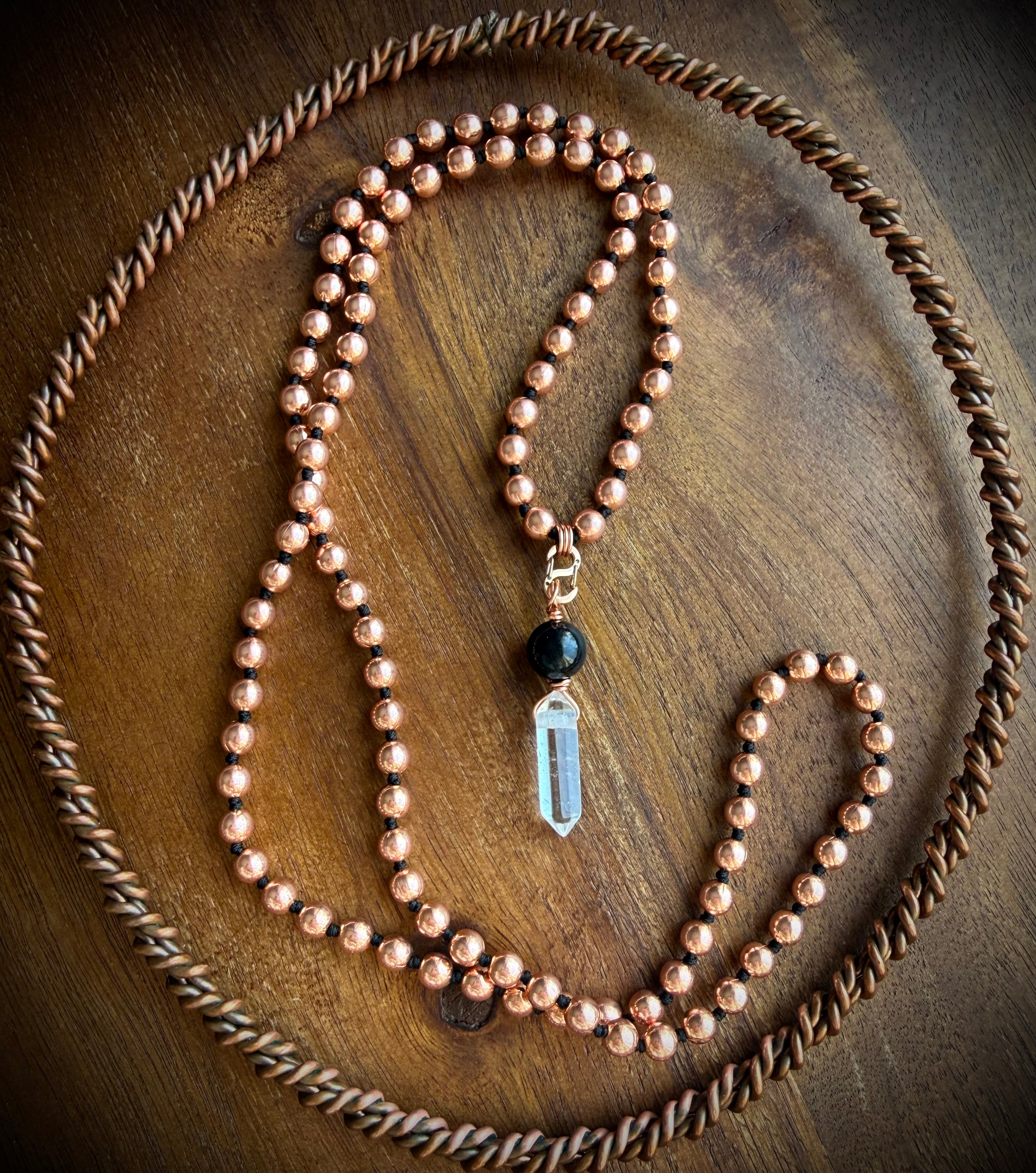 Copper Interchangeable Mala Necklace with Shungite & Quartz Point