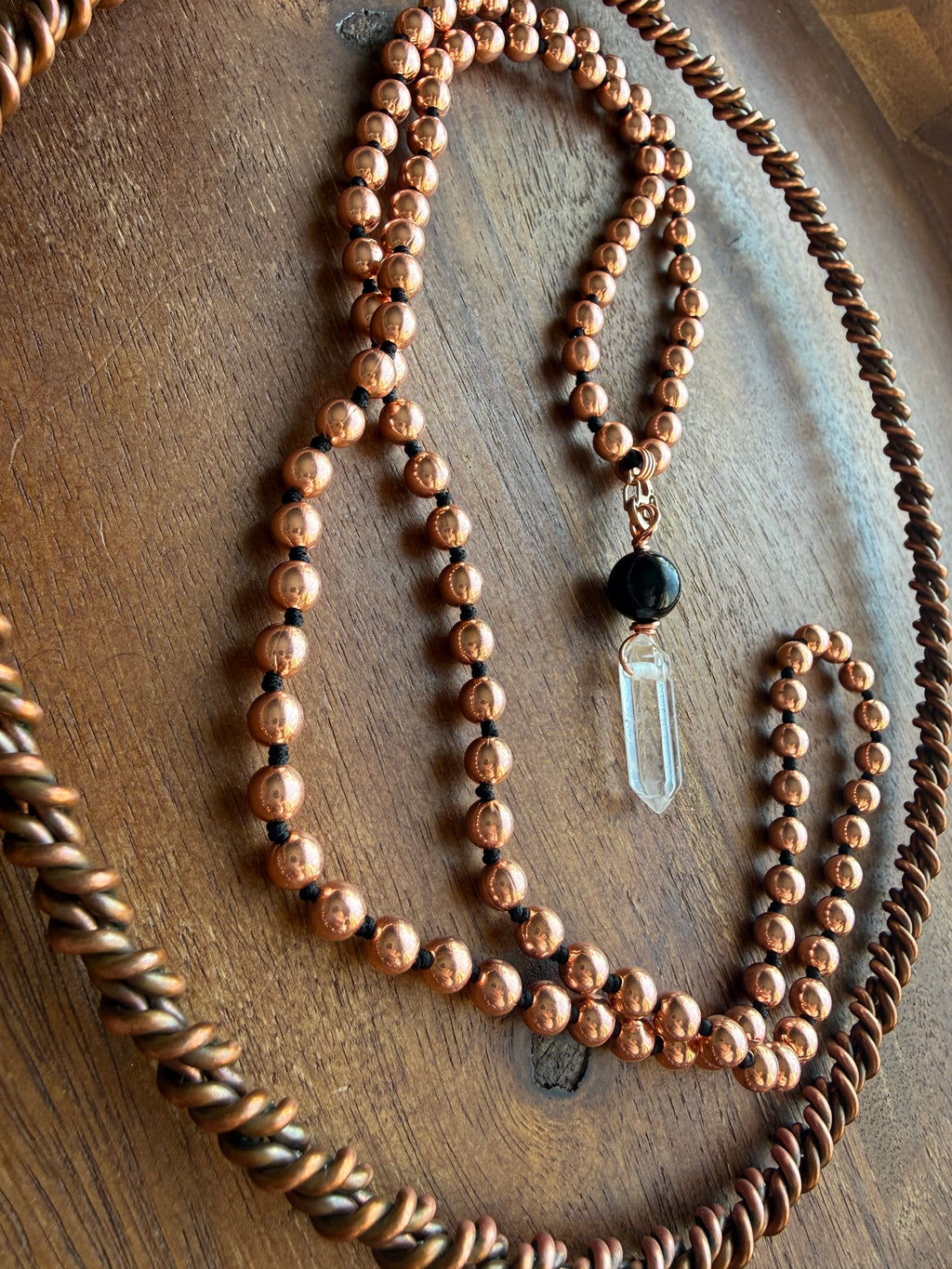 Copper Interchangeable Mala Necklace with Shungite & Quartz Point