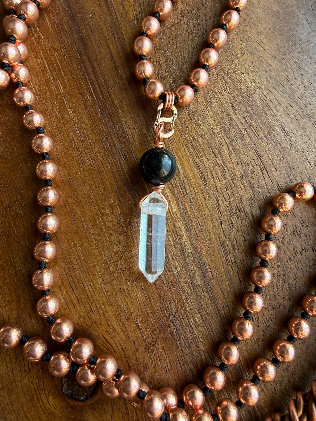 Copper Interchangeable Mala Necklace with Shungite & Quartz Point
