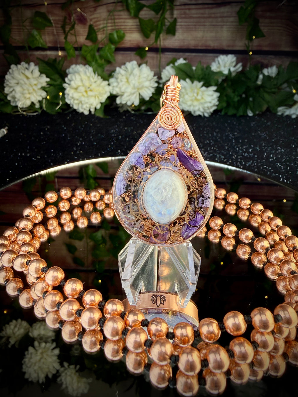 Confidence & Self-Trust Through Transformation~ Orgonite Mala with Moonstone & Charoite