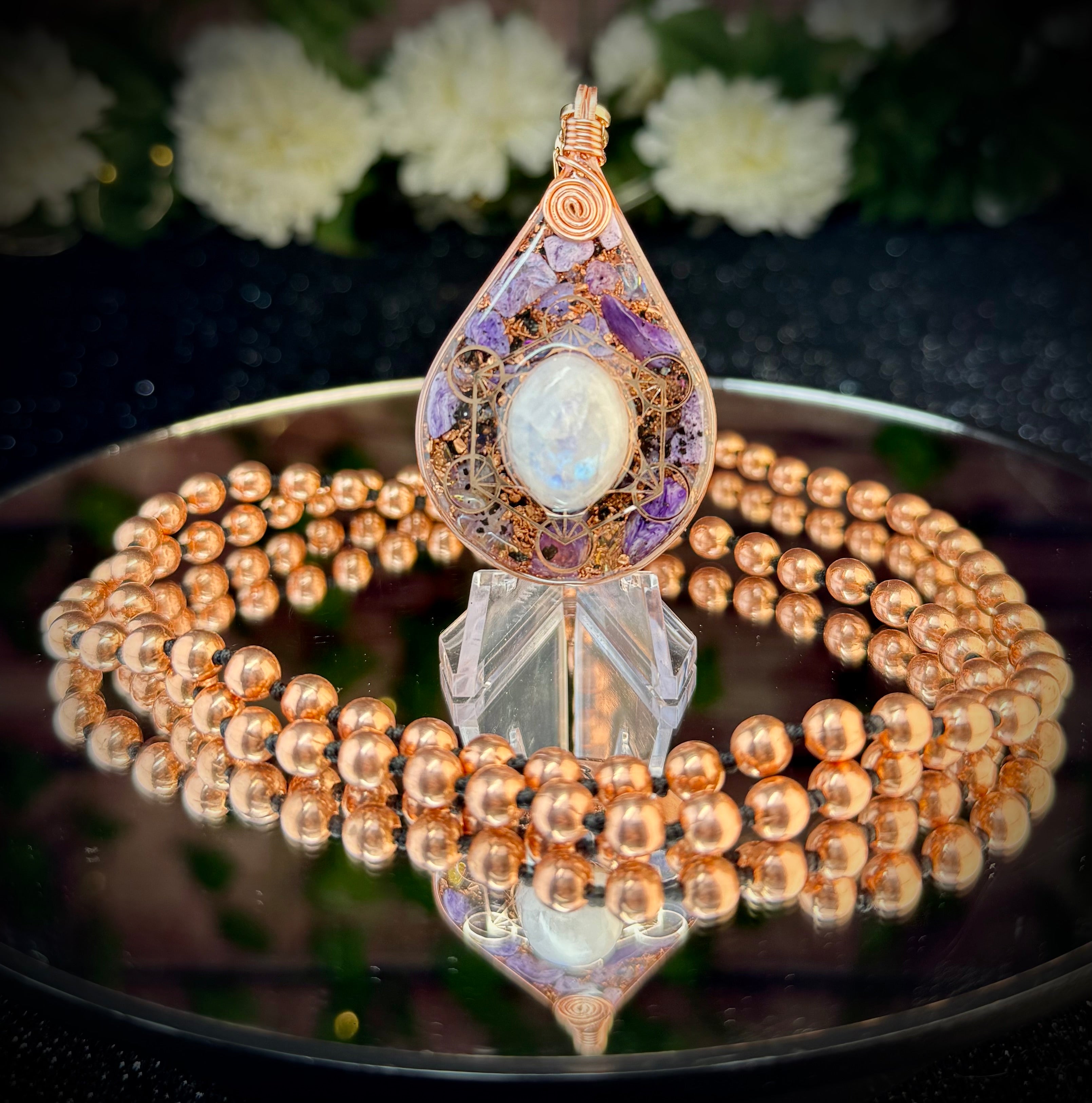 Confidence & Self-Trust Through Transformation~ Orgonite Mala with Moonstone & Charoite