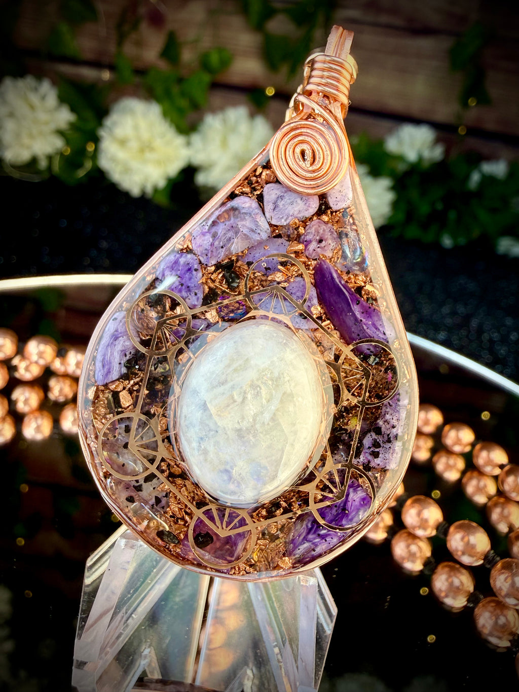 Confidence & Self-Trust Through Transformation~ Orgonite Mala with Moonstone & Charoite