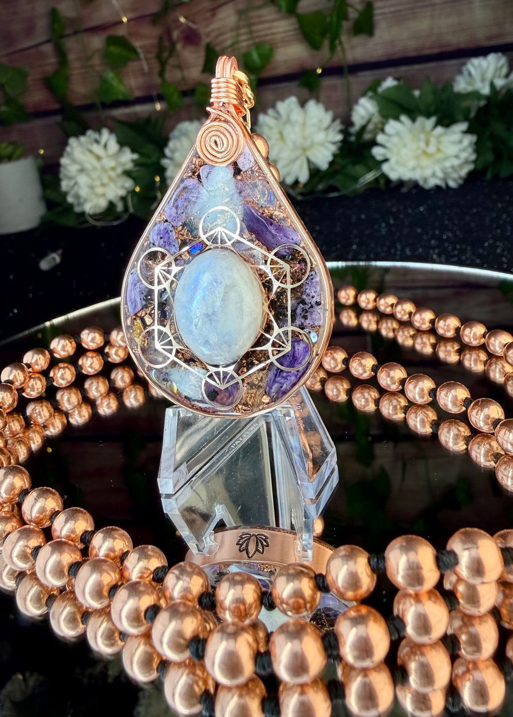 Confidence & Self-Trust Through Transformation~ Orgonite Mala with Moonstone & Charoite