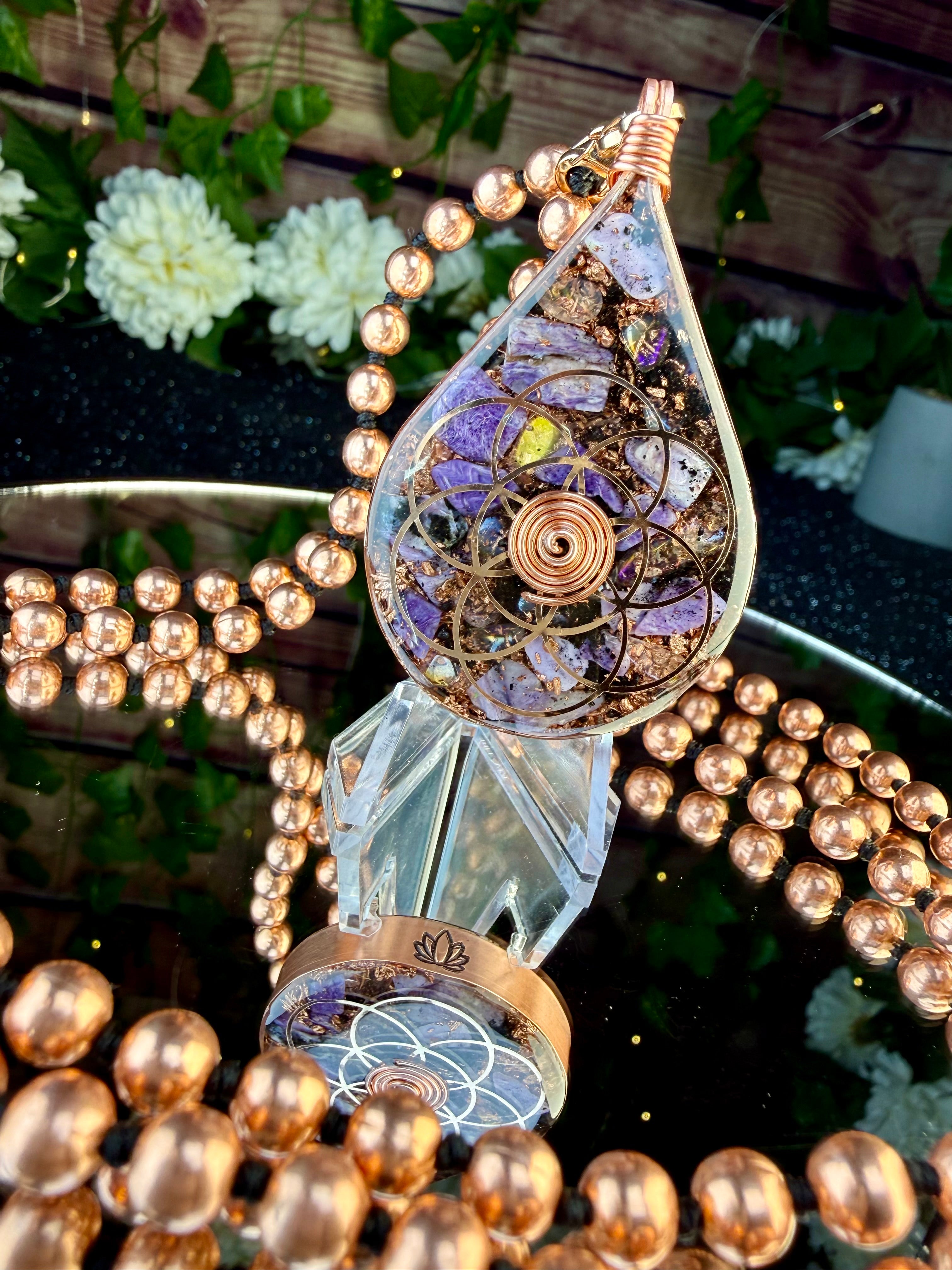 Confidence & Self-Trust Through Transformation~ Orgonite Mala with Moonstone & Charoite