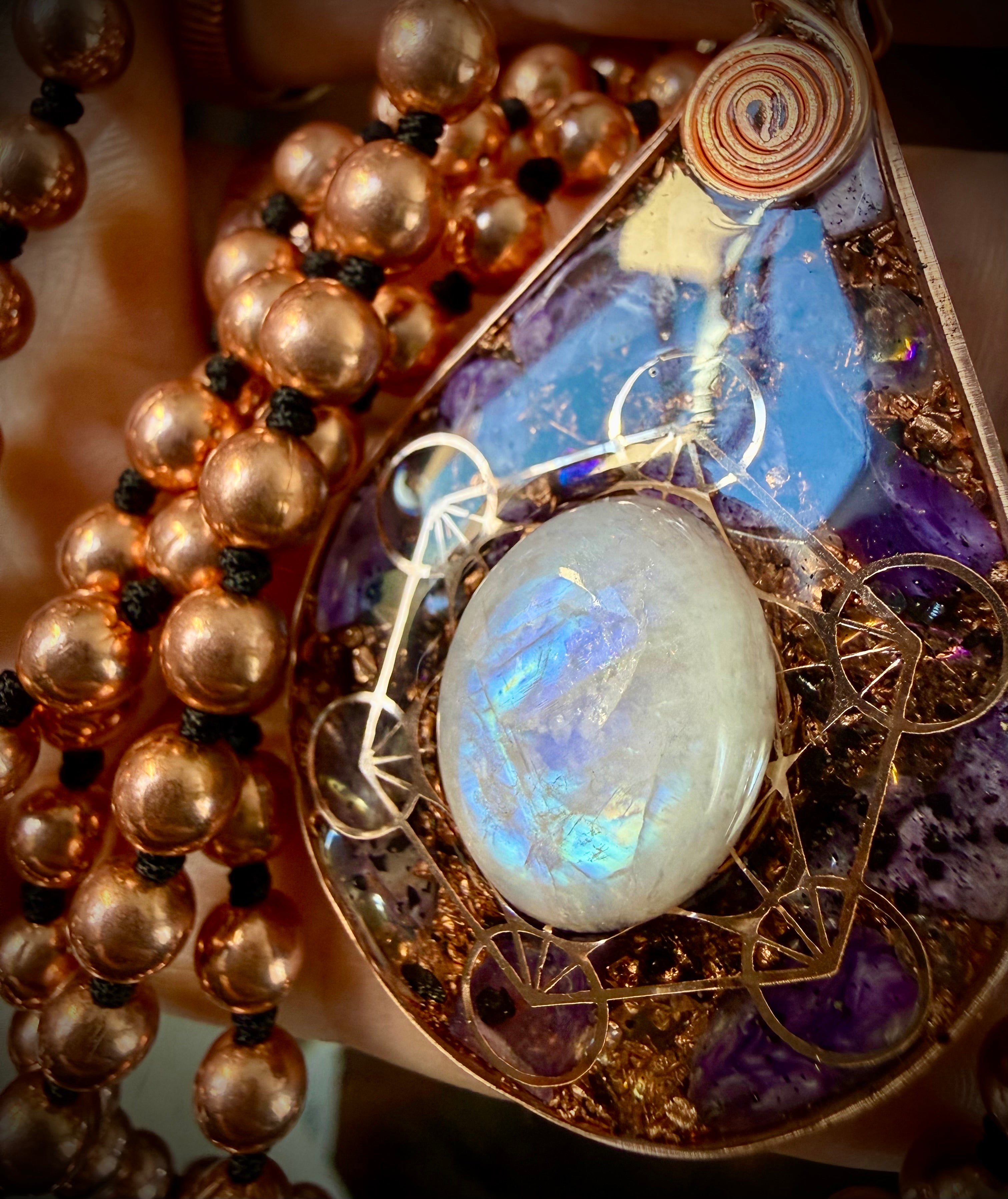 Confidence & Self-Trust Through Transformation~ Orgonite Mala with Moonstone & Charoite