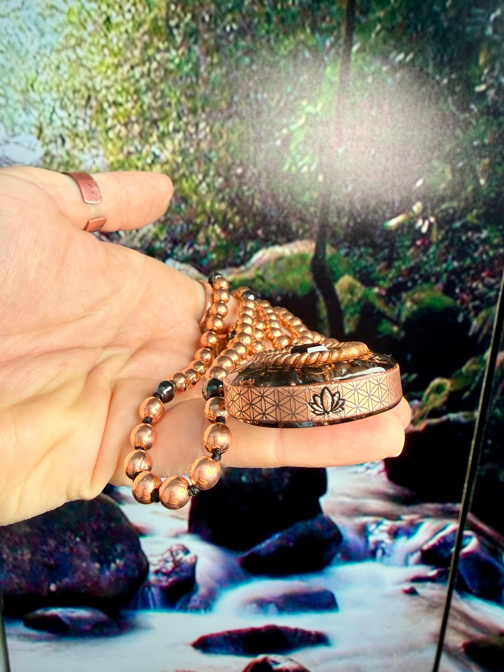 Anchored In Peace-Protection & Grounding Orgonite Mala with Black Tourmaline, Hematite, Obsidian, Tensor Rings, & More