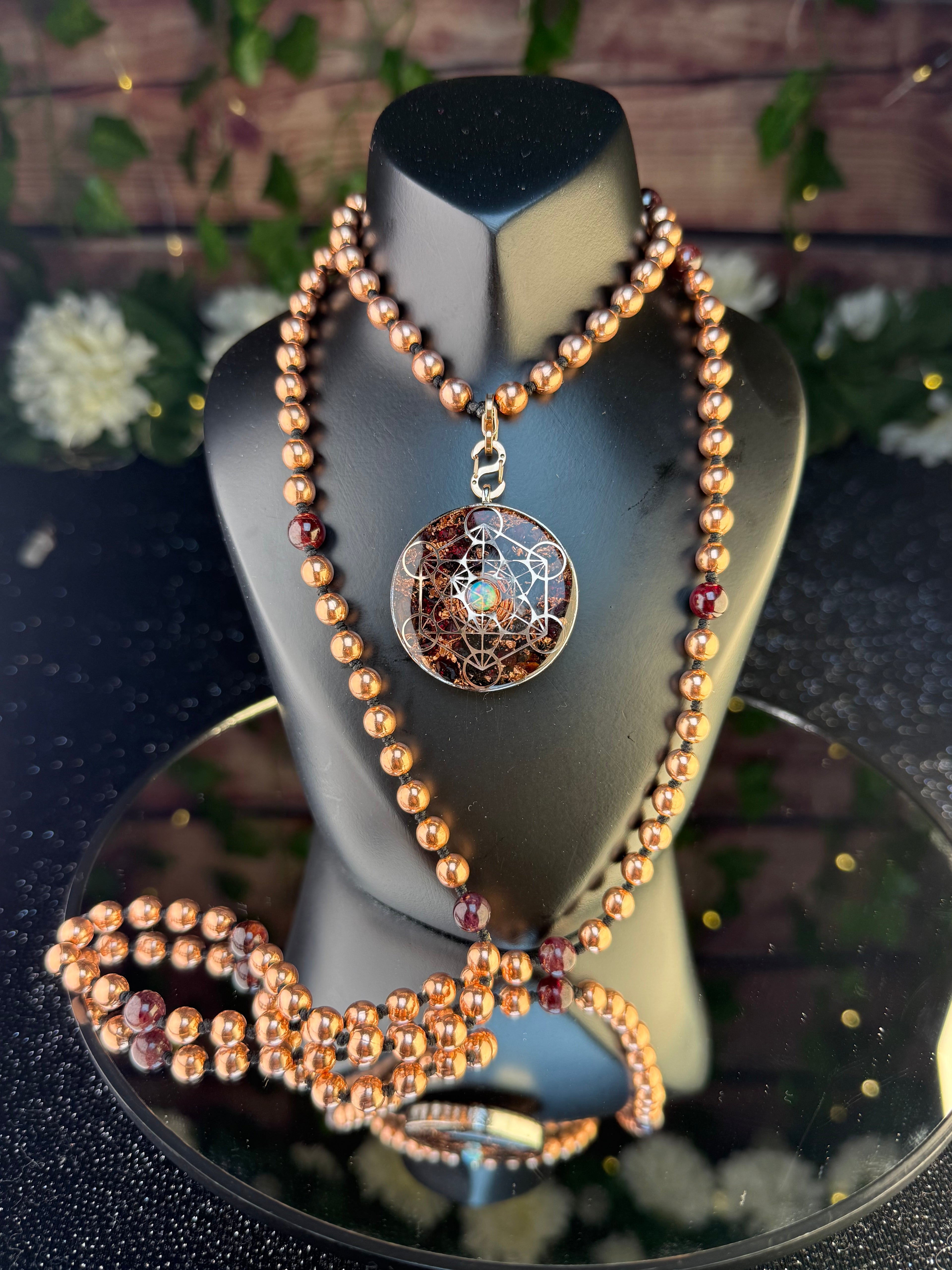 Garnet & Opal Orgonite Mala~For Passion, Strength, & Creativity