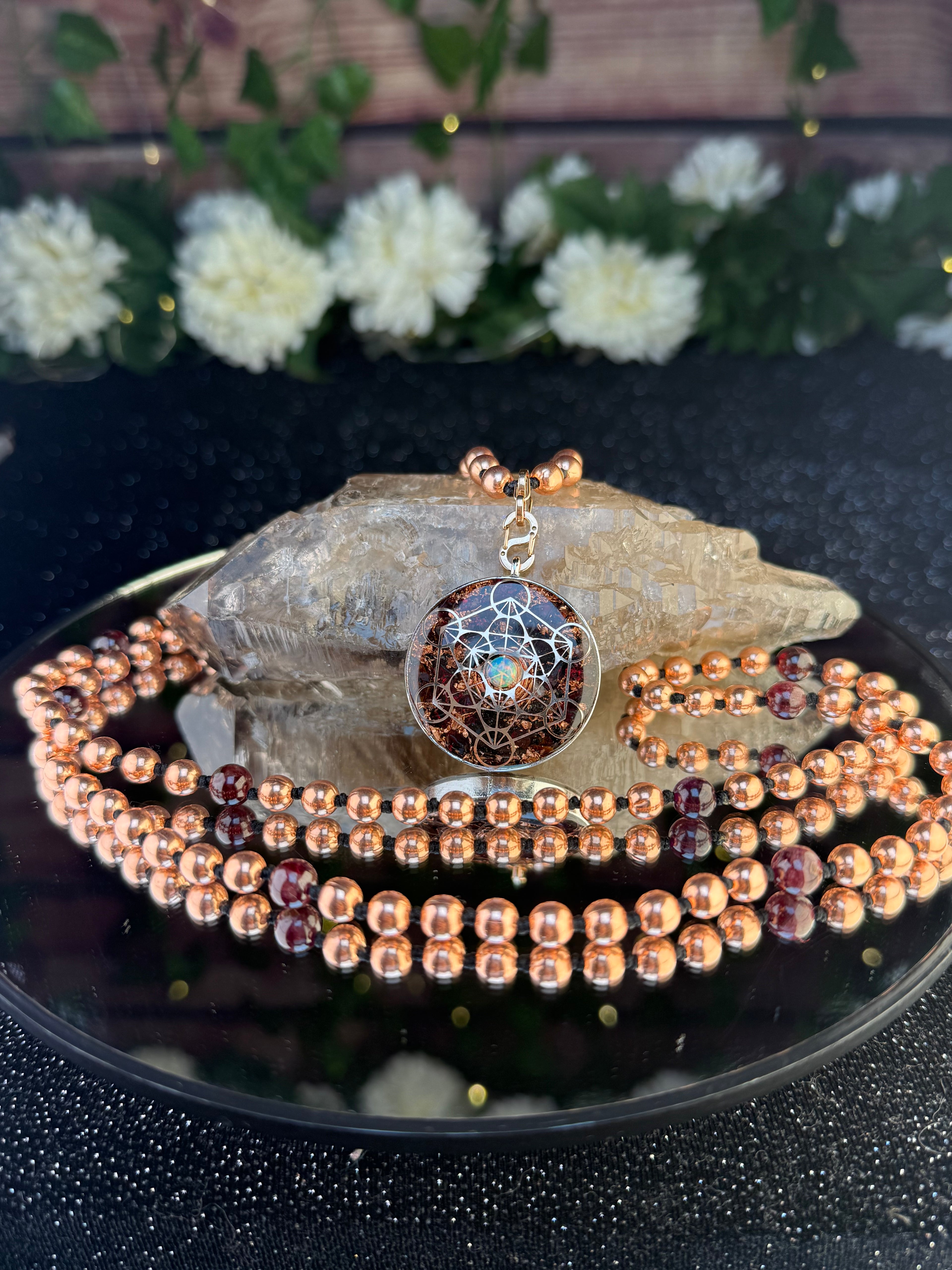 Garnet & Opal Orgonite Mala~For Passion, Strength, & Creativity