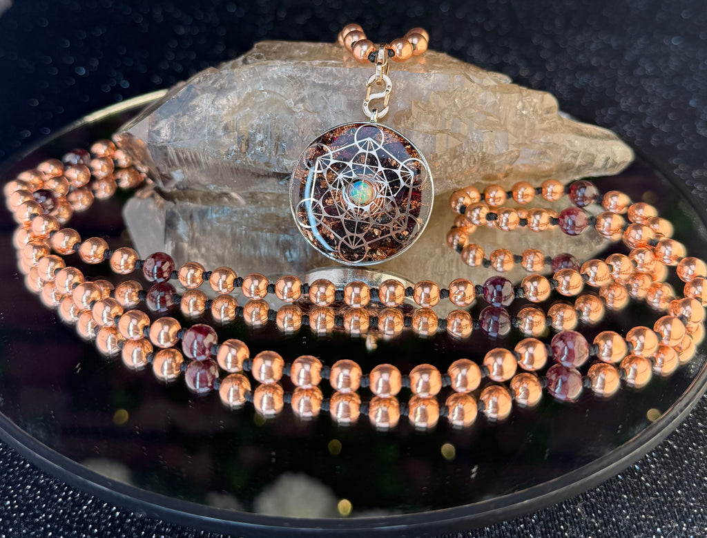 Garnet & Opal Orgonite Mala~For Passion, Strength, & Creativity