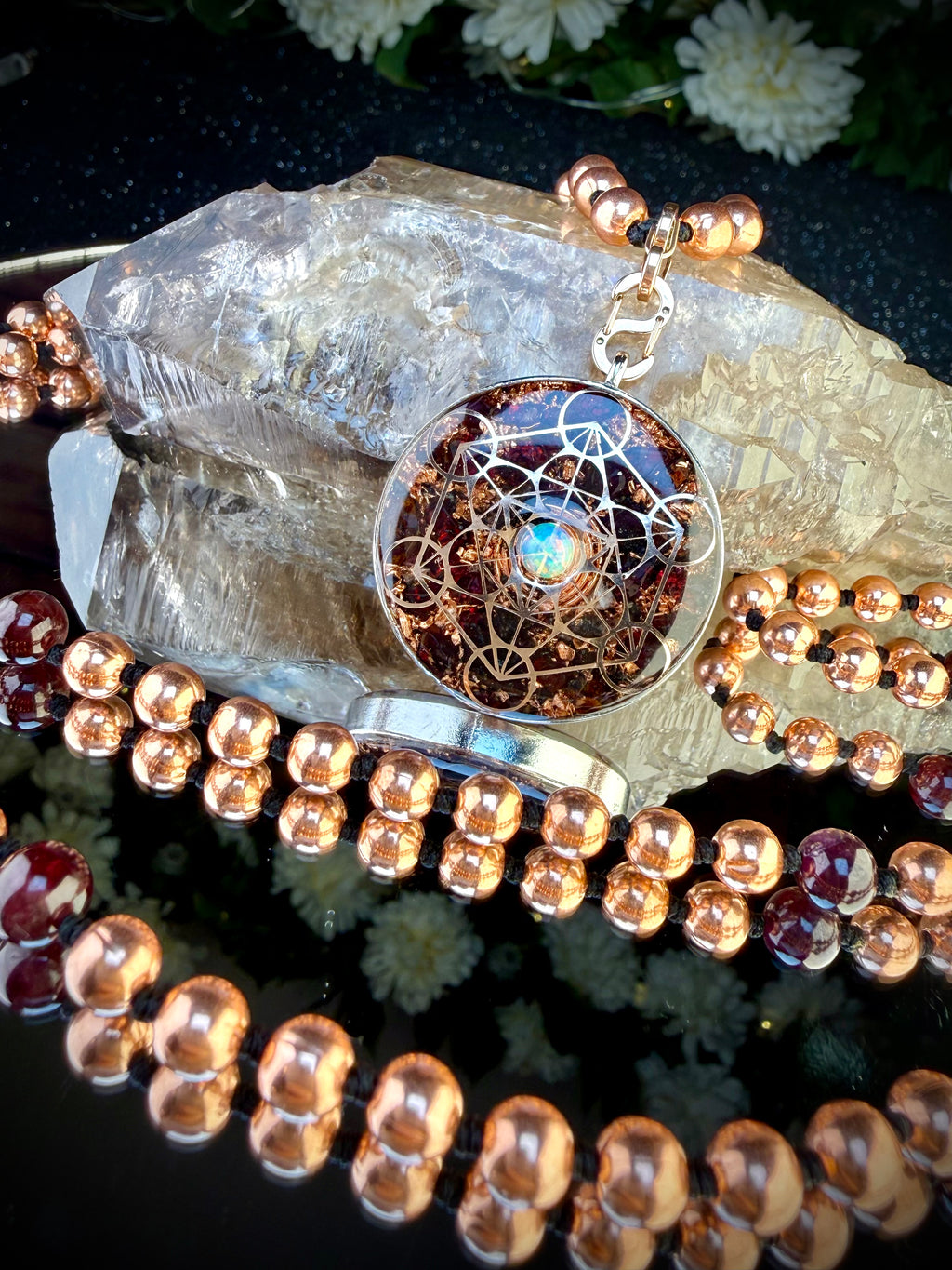 Garnet & Opal Orgonite Mala~For Passion, Strength, & Creativity