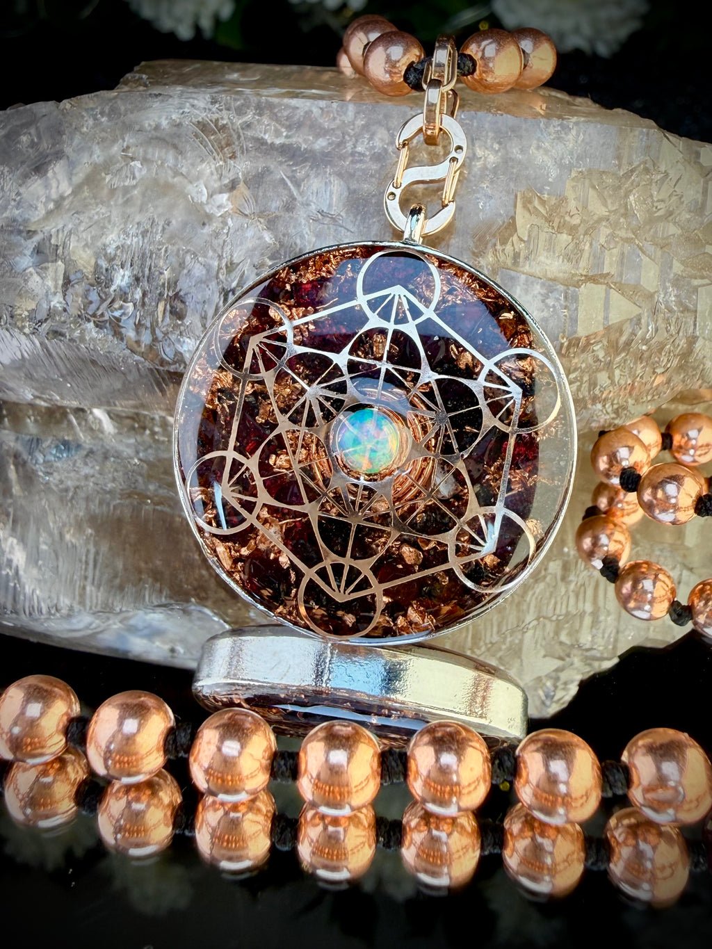 Garnet & Opal Orgonite Mala~For Passion, Strength, & Creativity