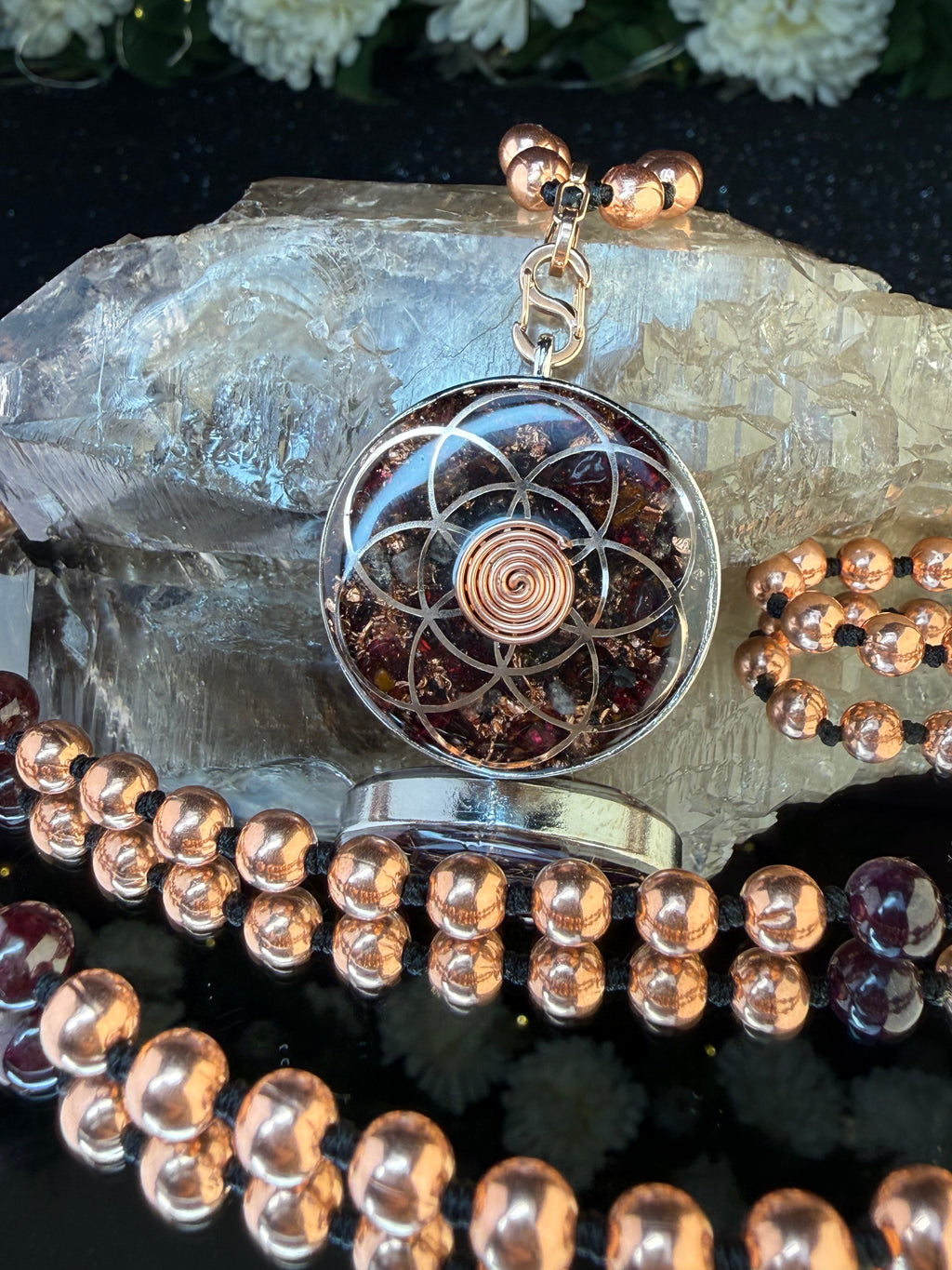 Garnet & Opal Orgonite Mala~For Passion, Strength, & Creativity