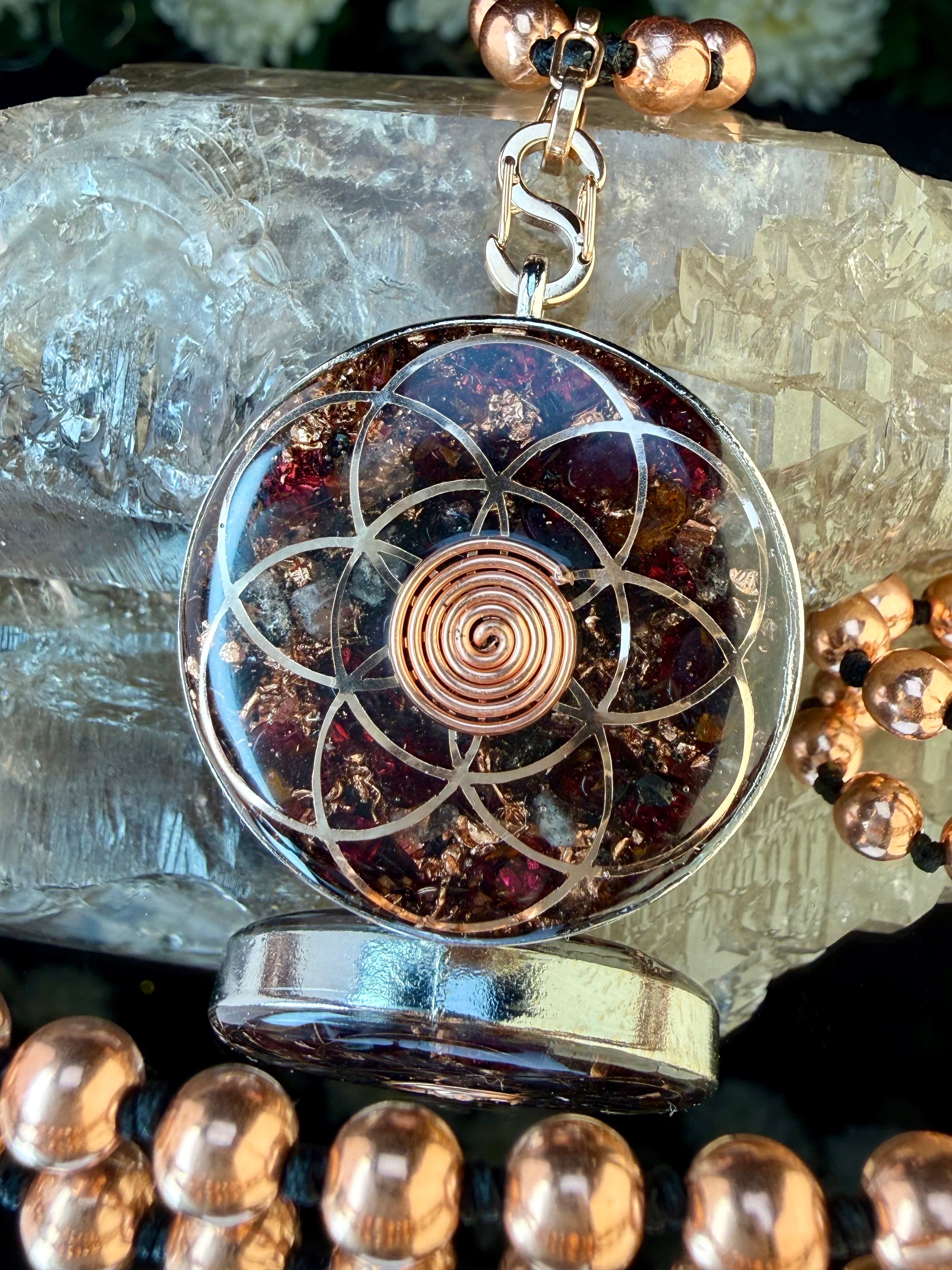 Garnet & Opal Orgonite Mala~For Passion, Strength, & Creativity