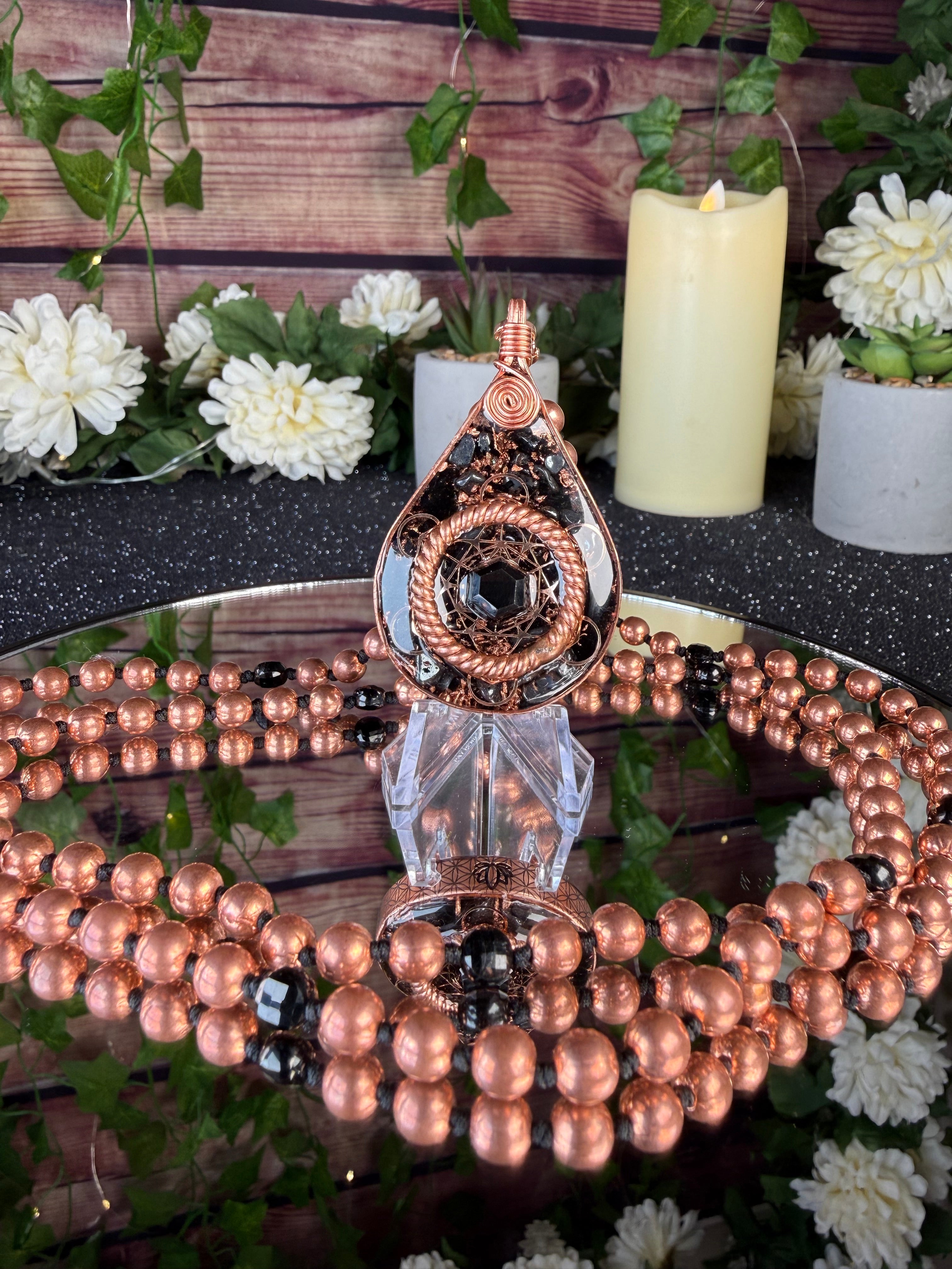 Grounding+Protection Orgonite Mala Necklace