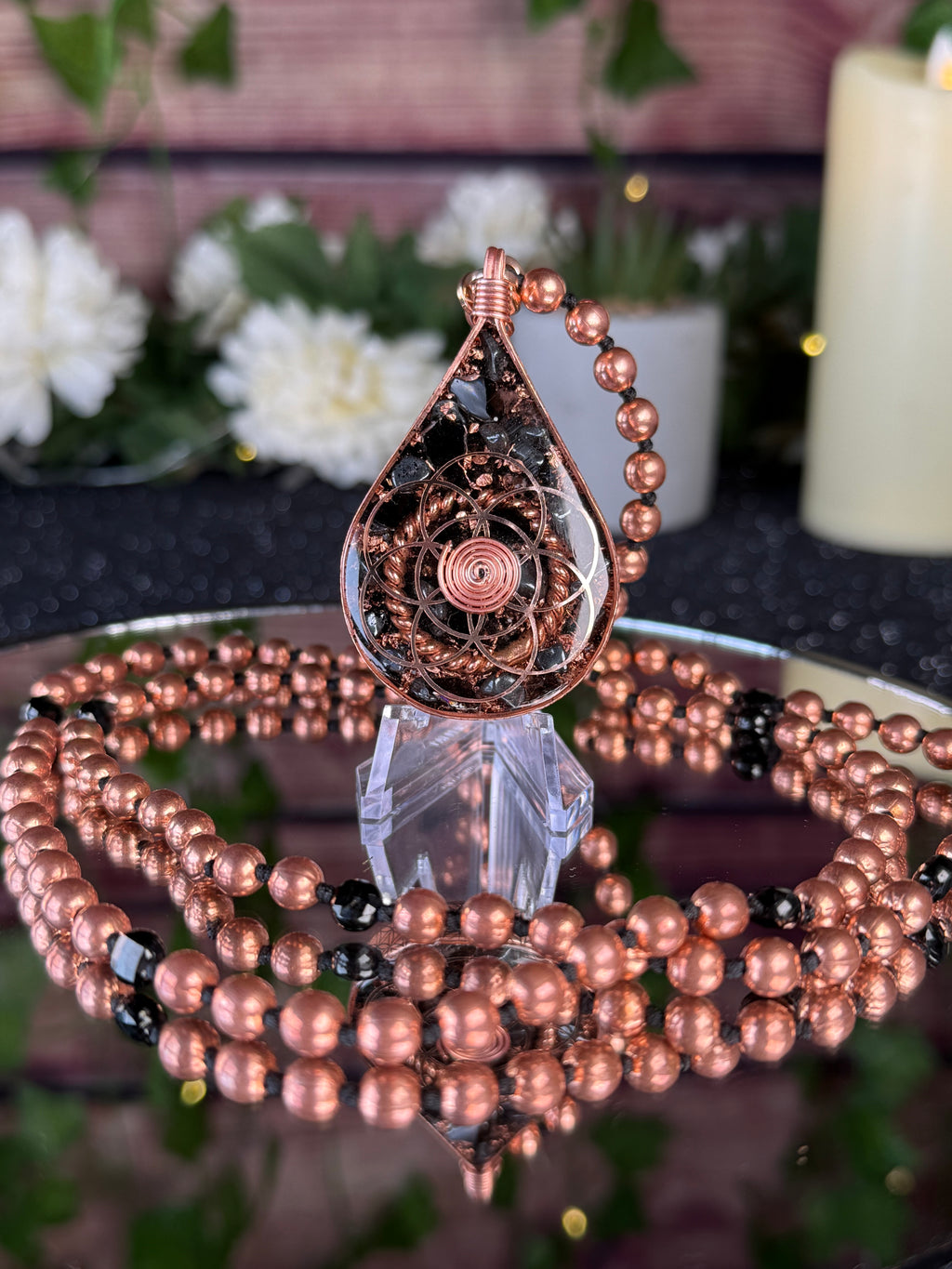Grounding+Protection Orgonite Mala Necklace